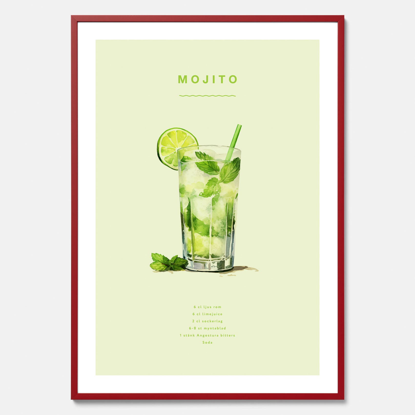 Tavla med en Mojito Drink Poster – Affisch med drink, drinkposter med cocktail, Mojito recept poster