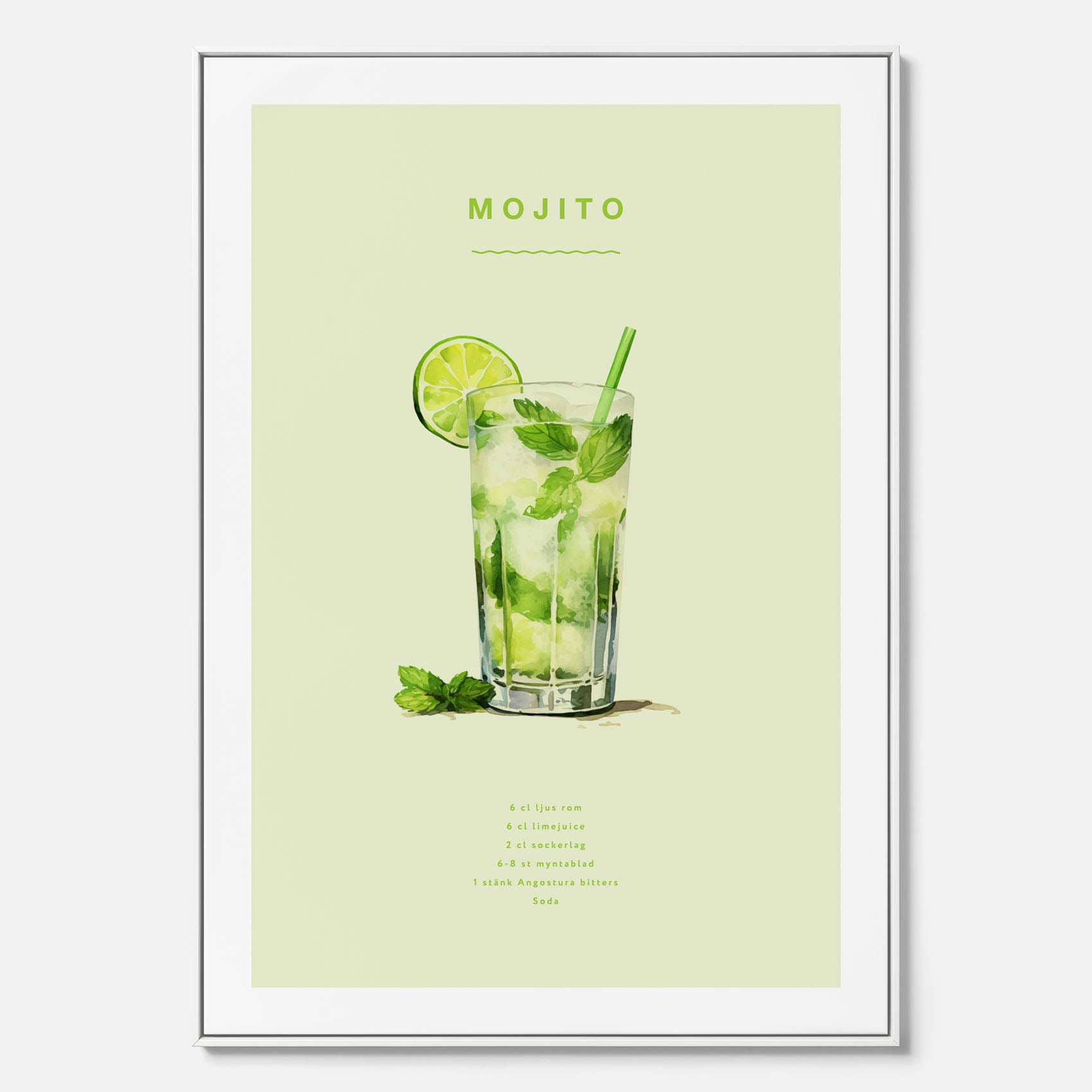 Canvastavla med en Mojito Drink Poster – Affisch med drink, drinkposter med cocktail, Mojito recept poster