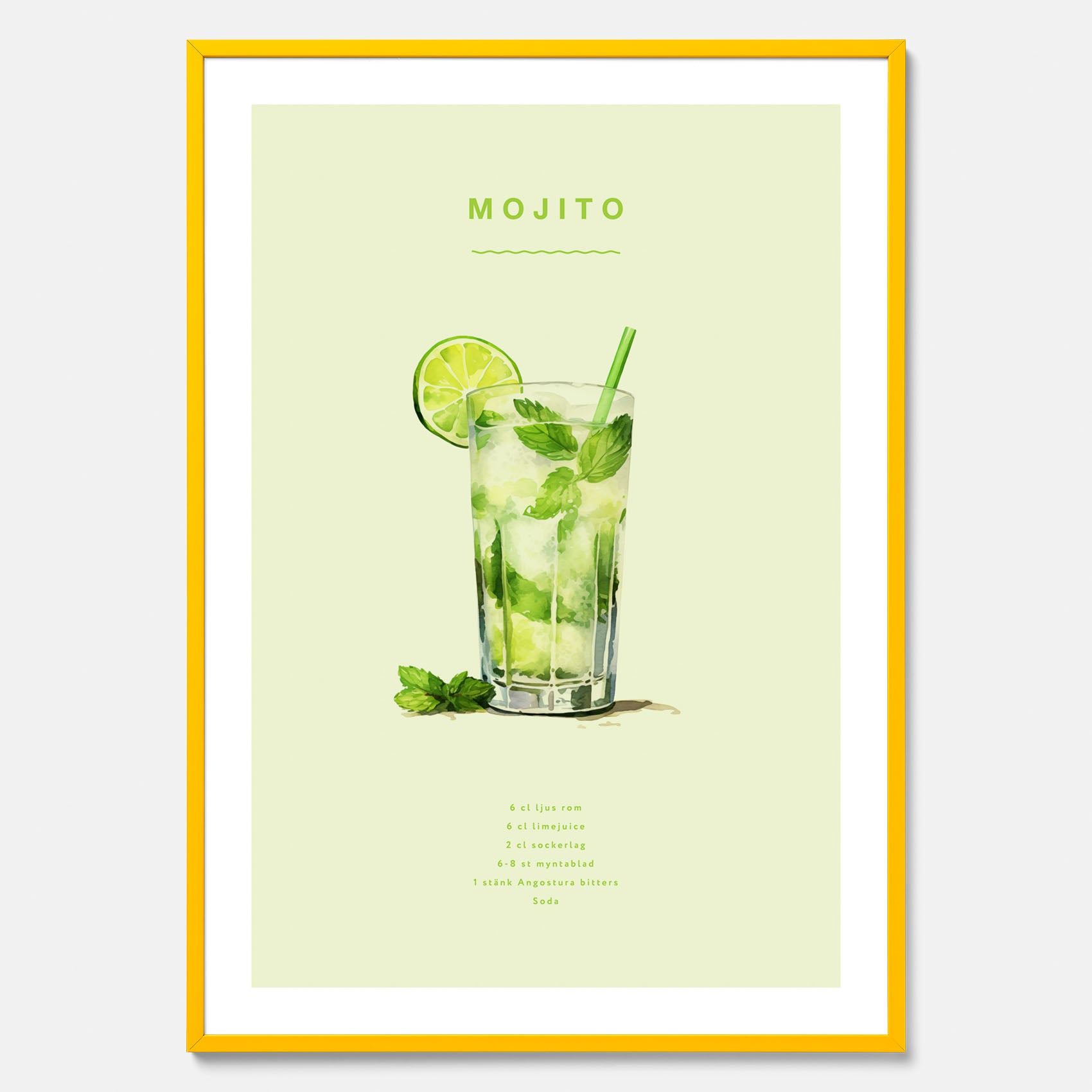 Tavla med en Mojito Drink Poster – Affisch med drink, drinkposter med cocktail, Mojito recept poster