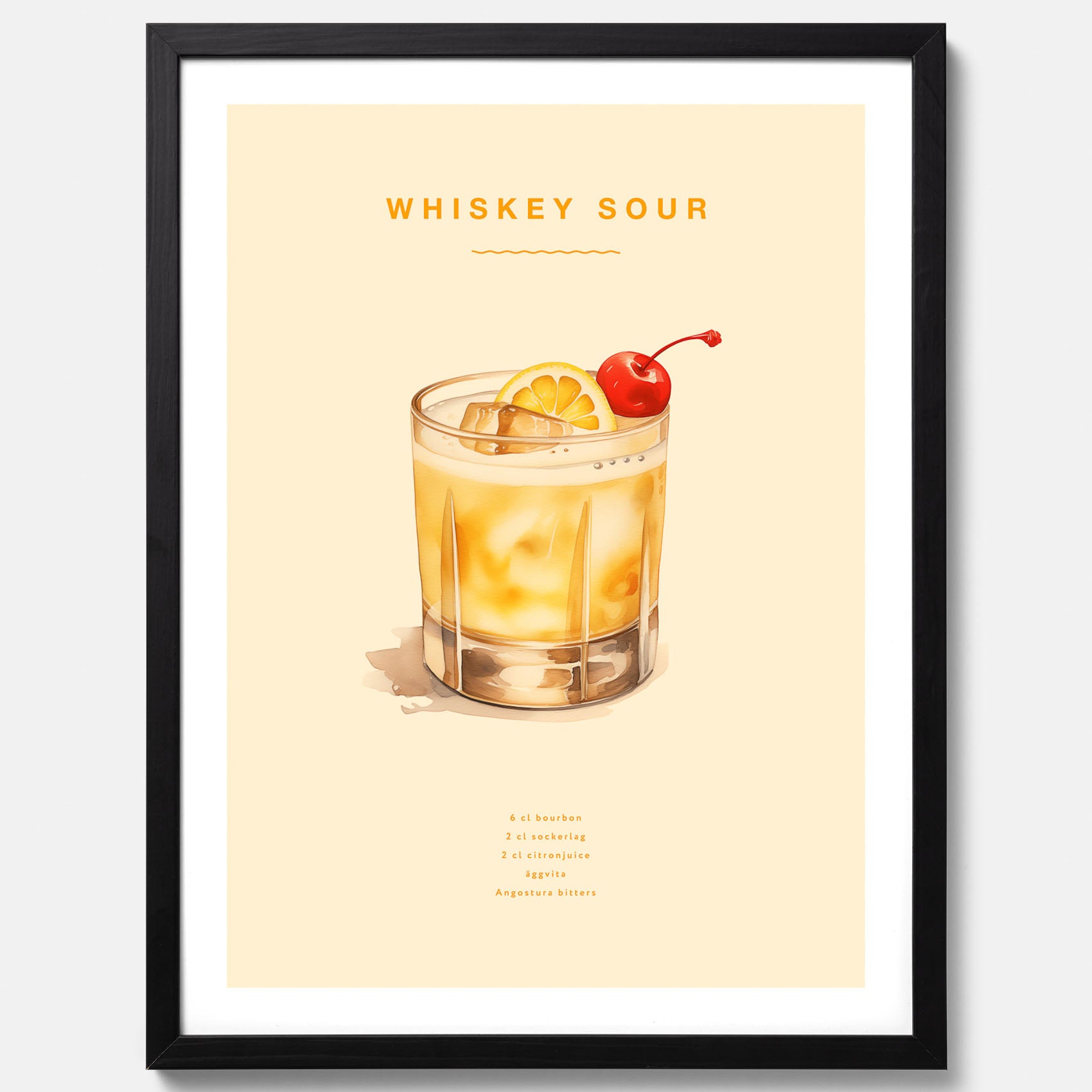 Tavla med poster med Whiskey Sour - Drinkposter