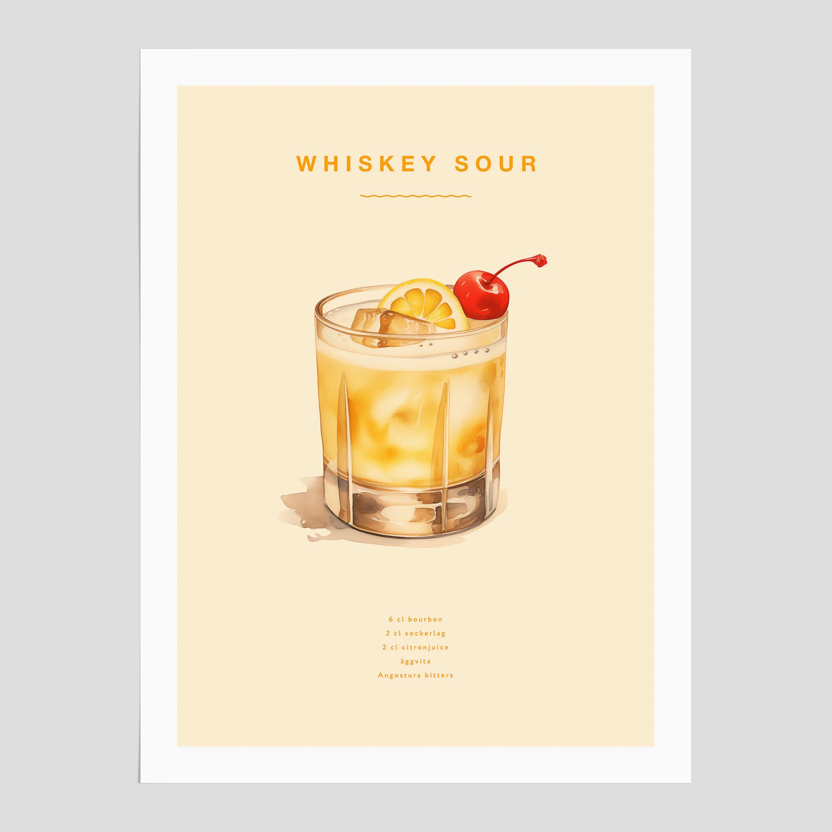 Tavla med poster med Whiskey Sour - Drinkposter