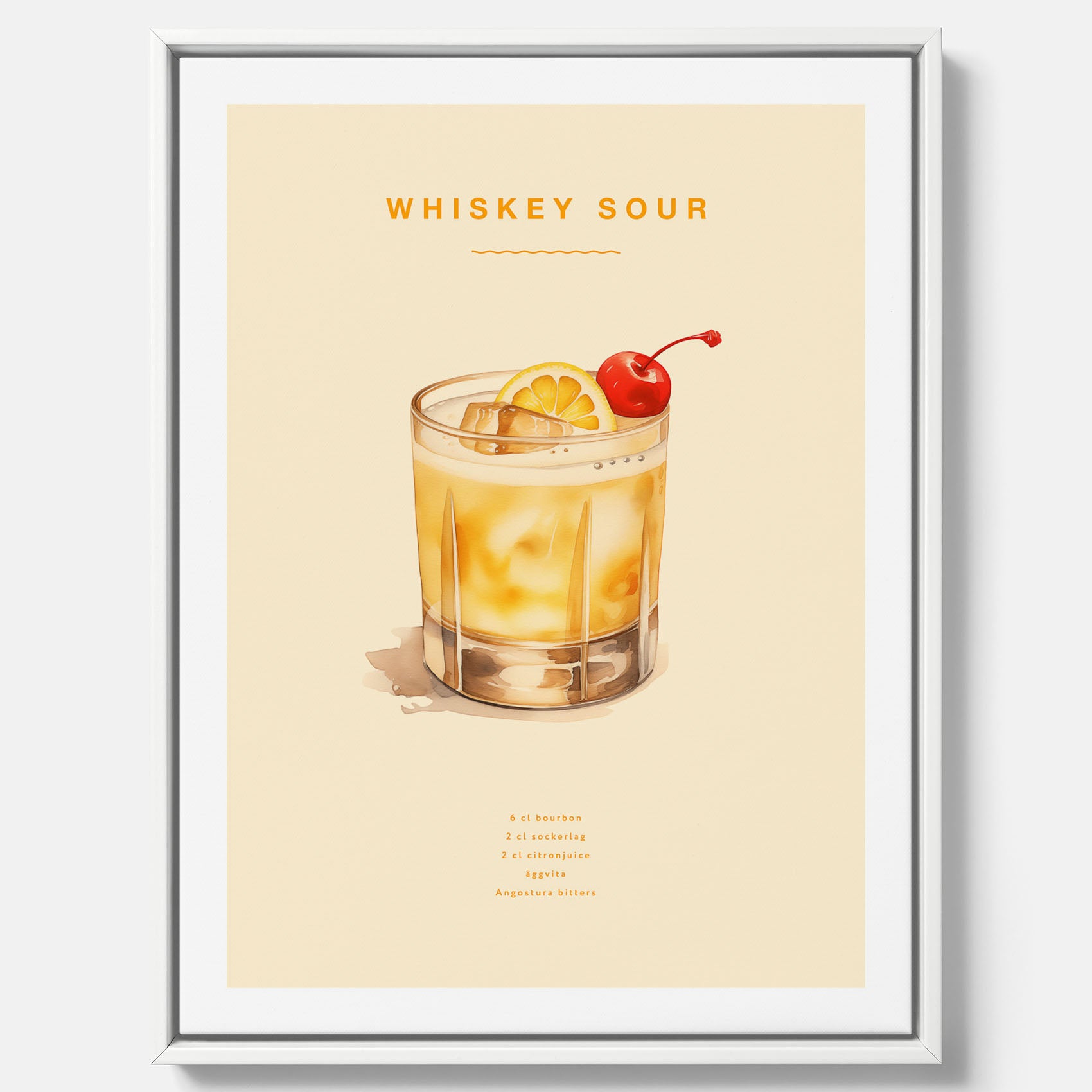 Tavla med poster med Whiskey Sour - Drinkposter canvas