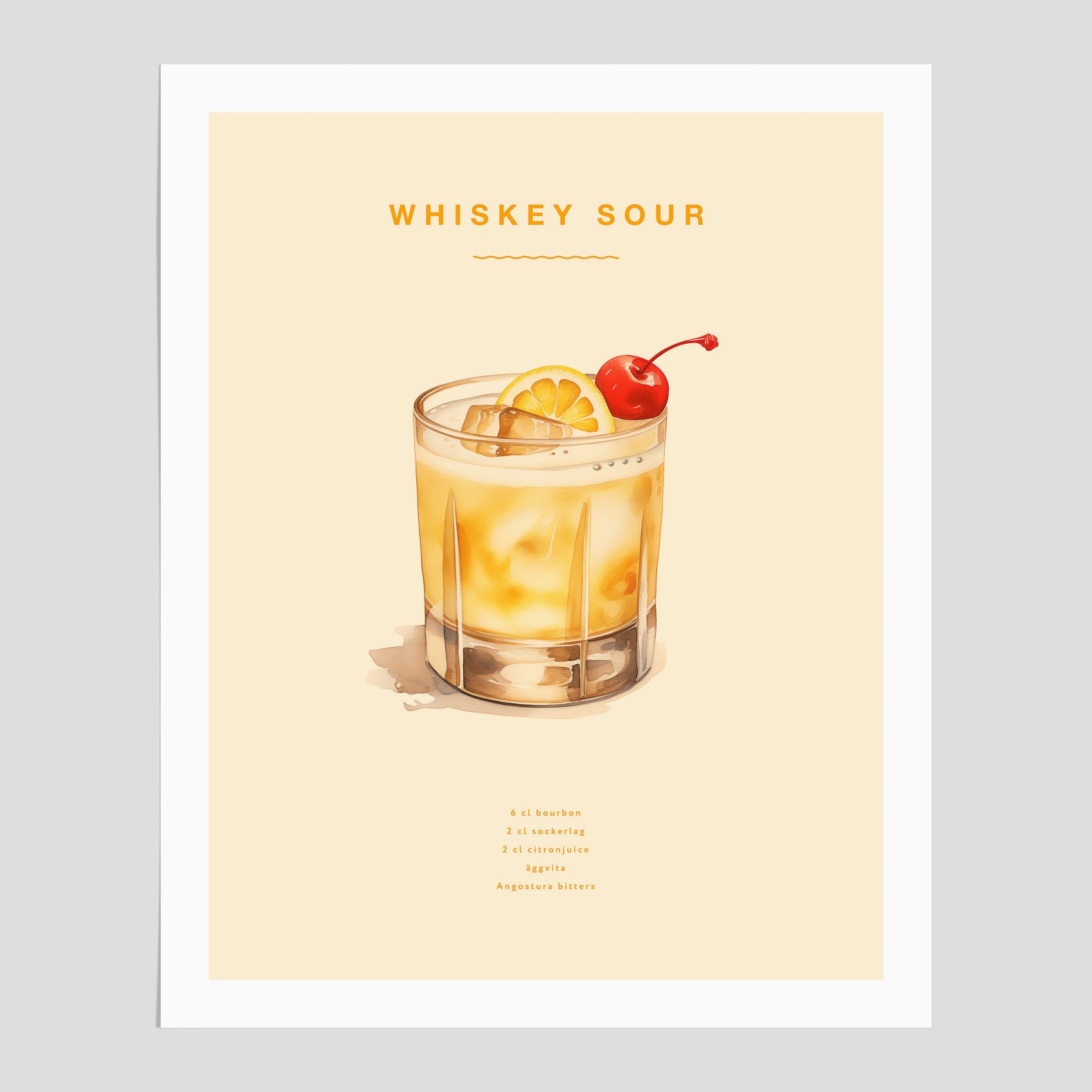 Tavla med poster med Whiskey Sour - Drinkposter