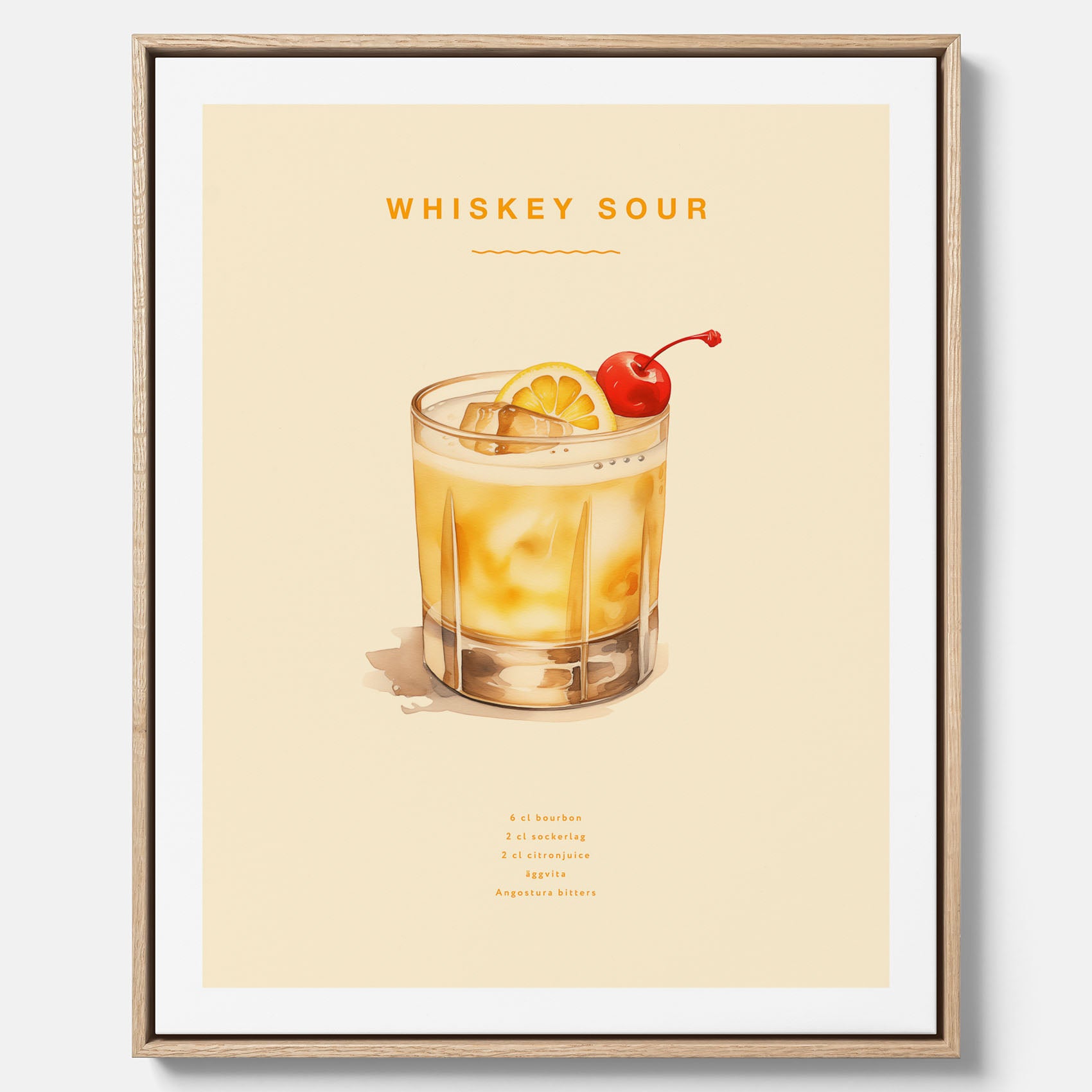 Tavla med poster med Whiskey Sour - Drinkposter canvas