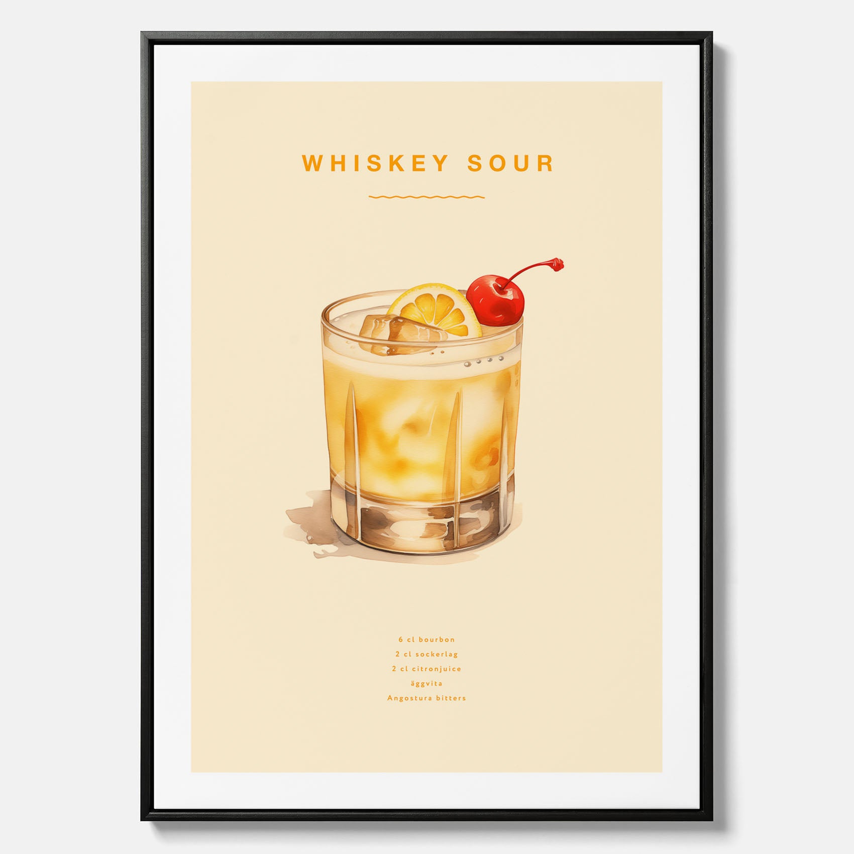 Tavla med poster med Whiskey Sour - Drinkposter canvas