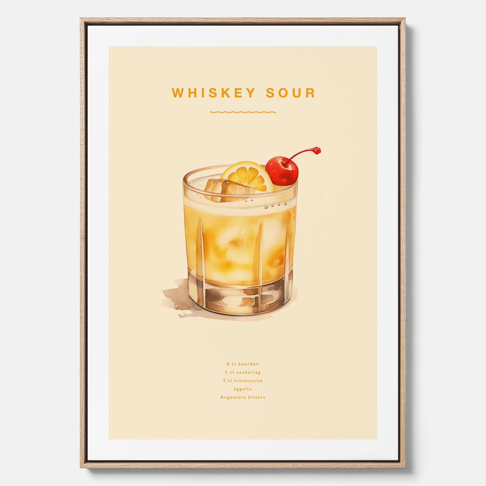 Tavla med poster med Whiskey Sour - Drinkposter canvas