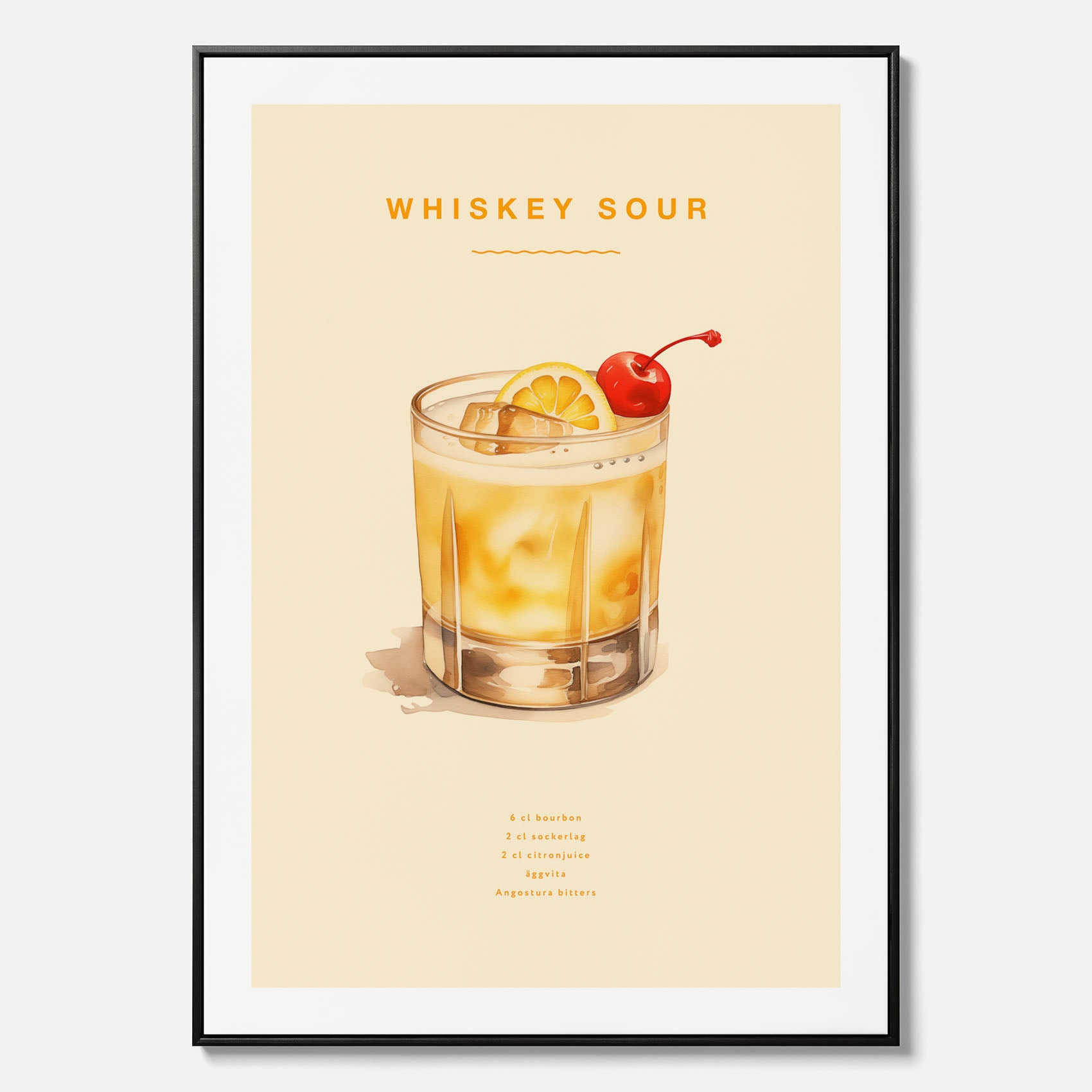 Tavla med poster med Whiskey Sour - Drinkposter canvas