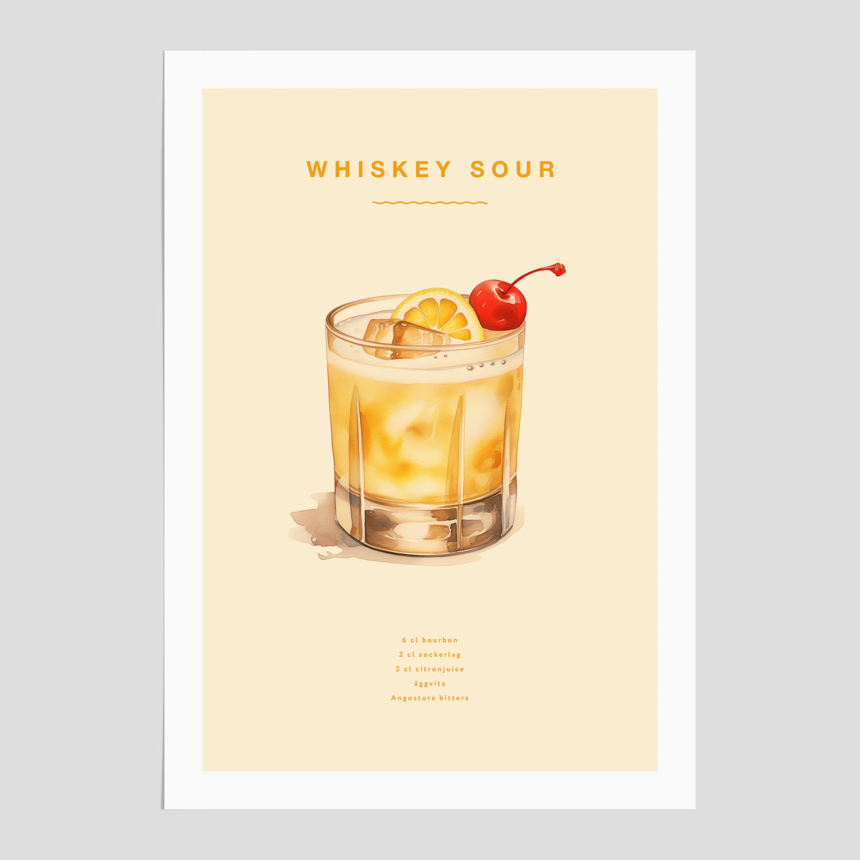 Tavla med poster med Whiskey Sour - Drinkposter
