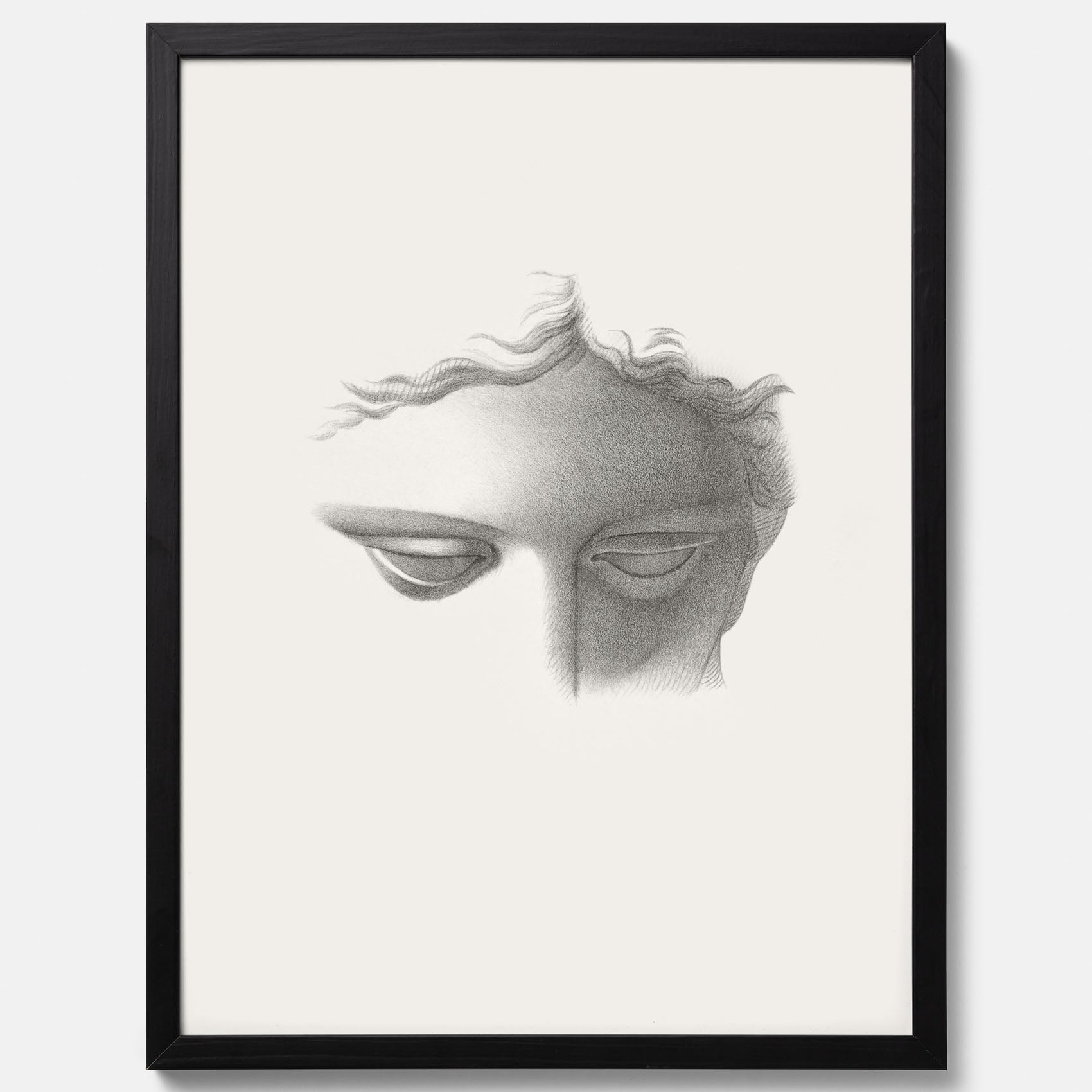 Vintageaffisch med en minimalistisk illustration av statyn Apollo di Belvedere av konstnären James Fuller Queen