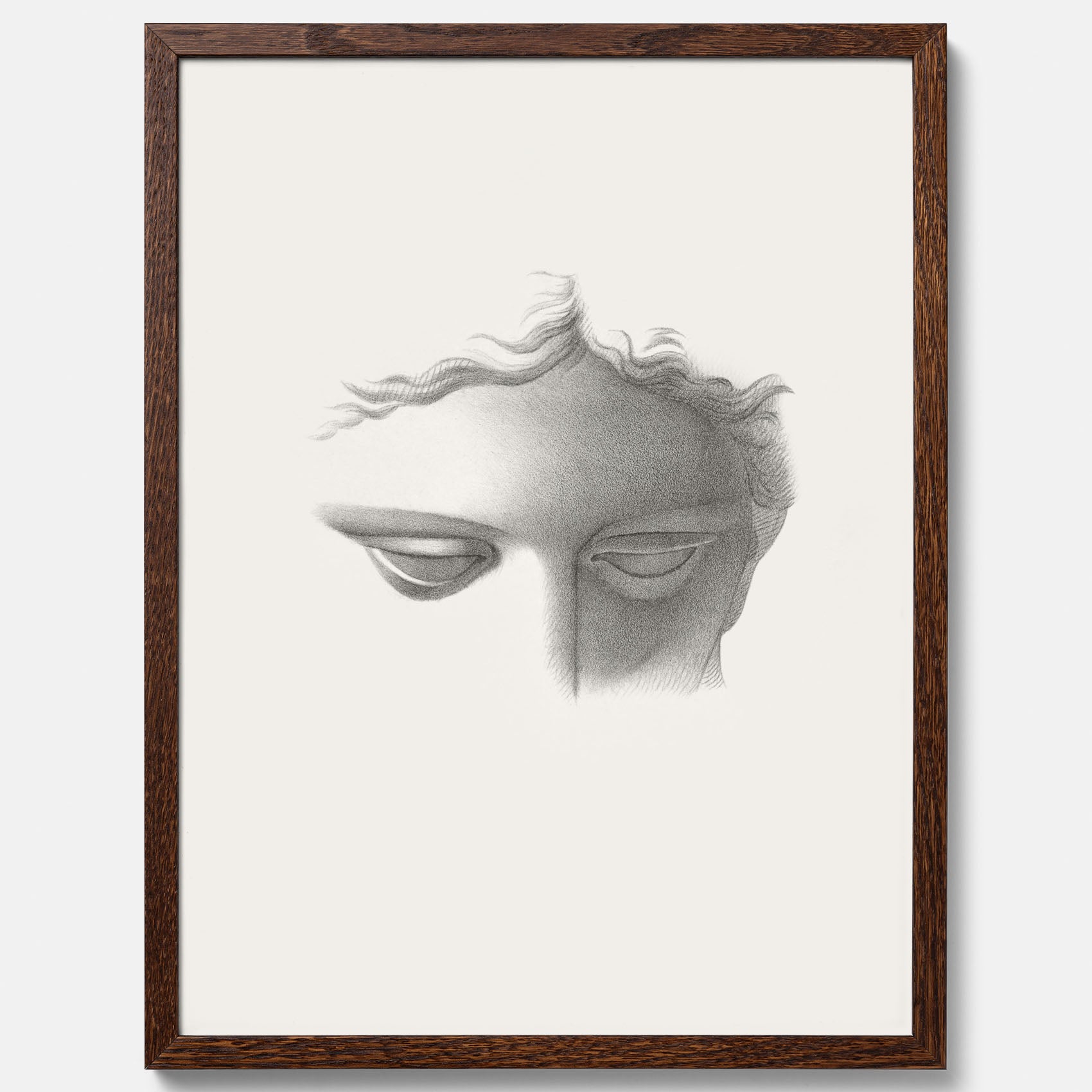 Vintageaffisch med en minimalistisk illustration av statyn Apollo di Belvedere av konstnären James Fuller Queen