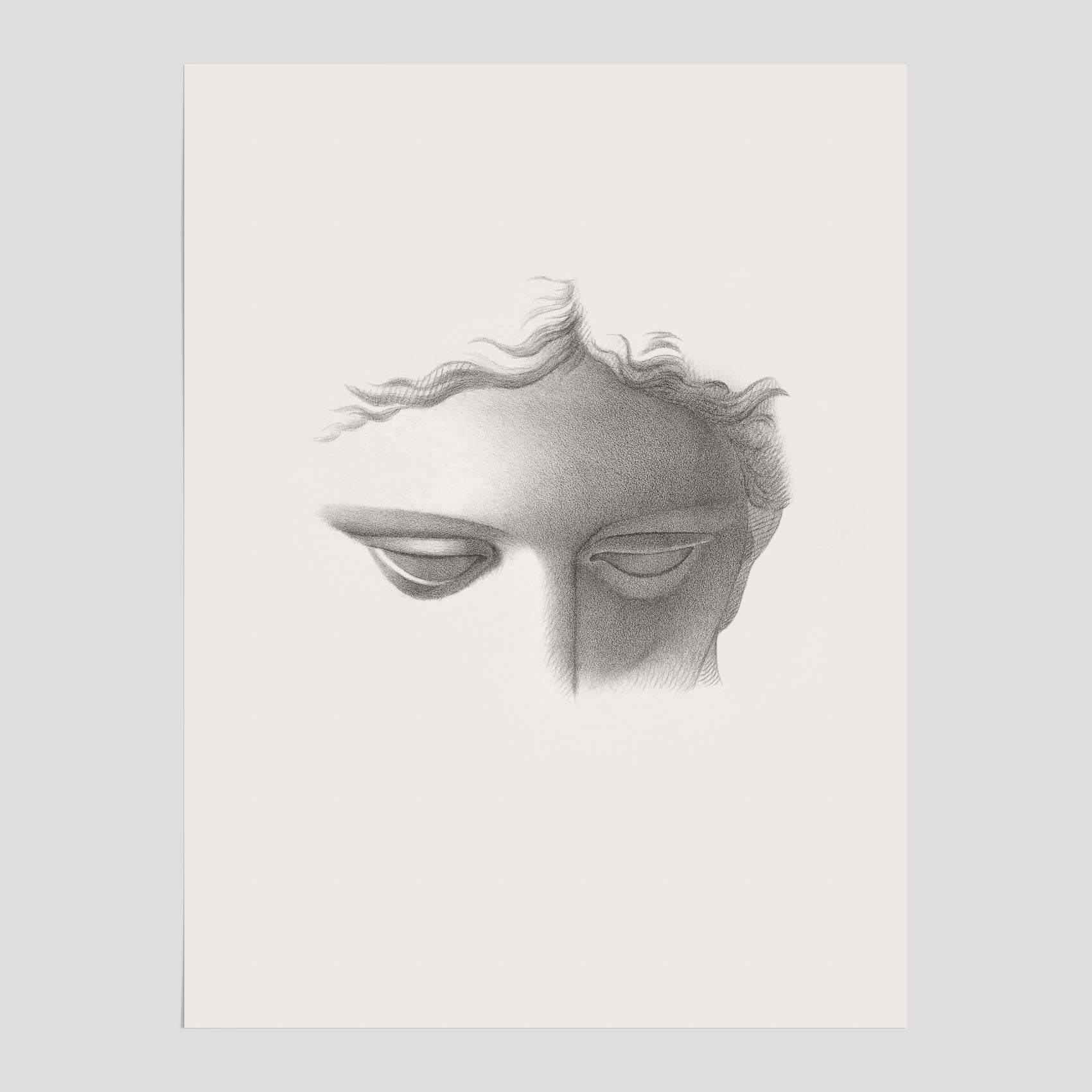 Vintageaffisch med en minimalistisk illustration av statyn Apollo di Belvedere av konstnären James Fuller Queen