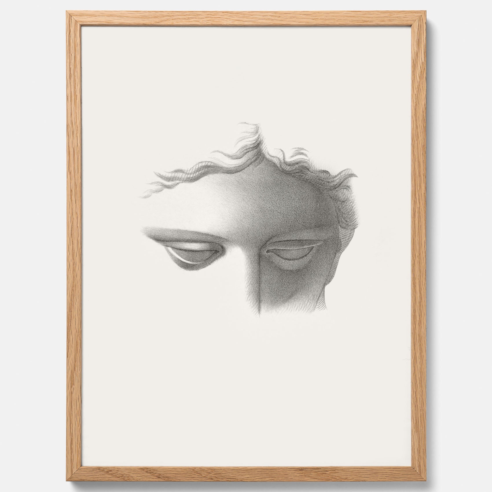 Vintageaffisch med en minimalistisk illustration av statyn Apollo di Belvedere av konstnären James Fuller Queen