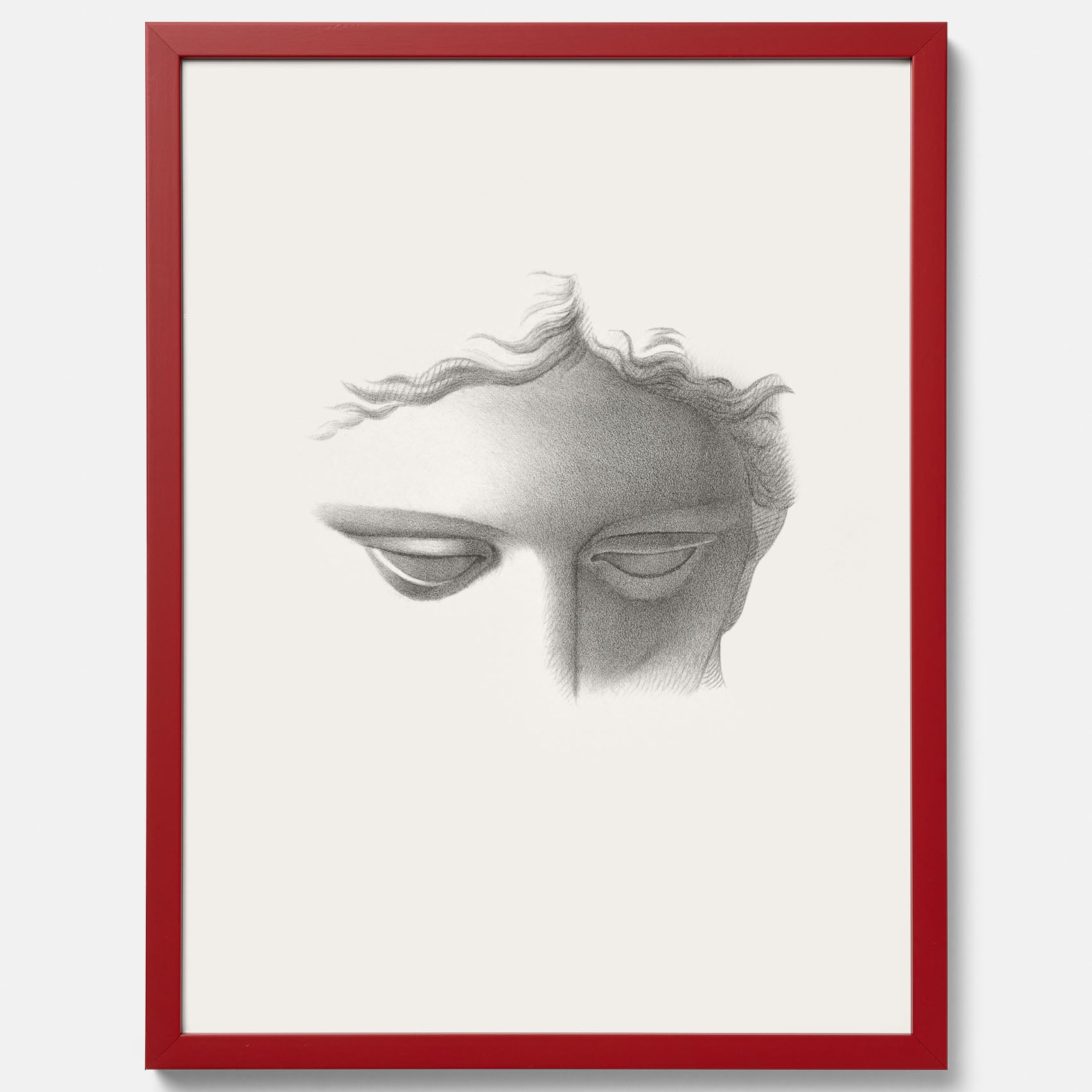 Vintageaffisch med en minimalistisk illustration av statyn Apollo di Belvedere av konstnären James Fuller Queen