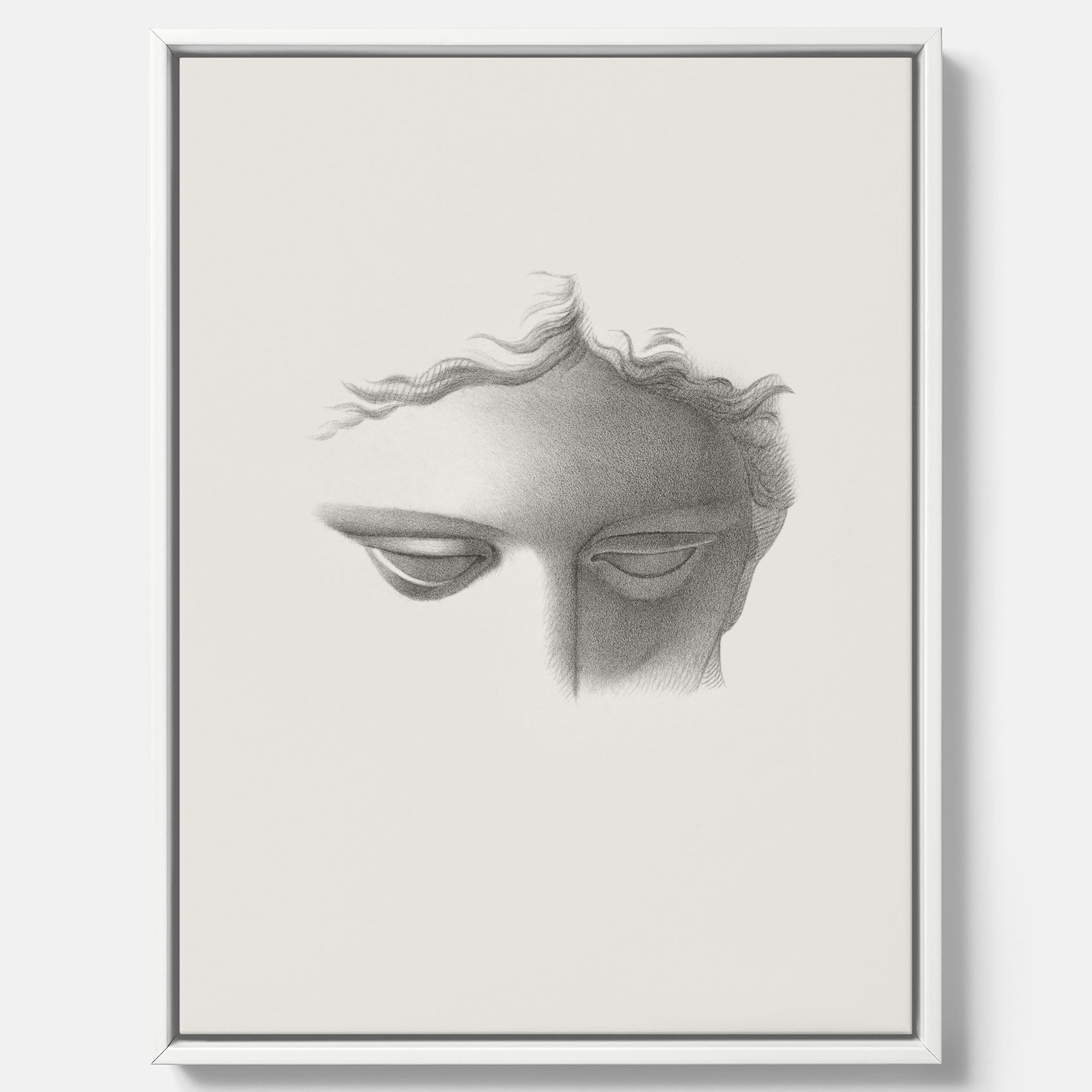 Vintageaffisch på canvas med en minimalistisk illustration av statyn Apollo di Belvedere av konstnären James Fuller Queen