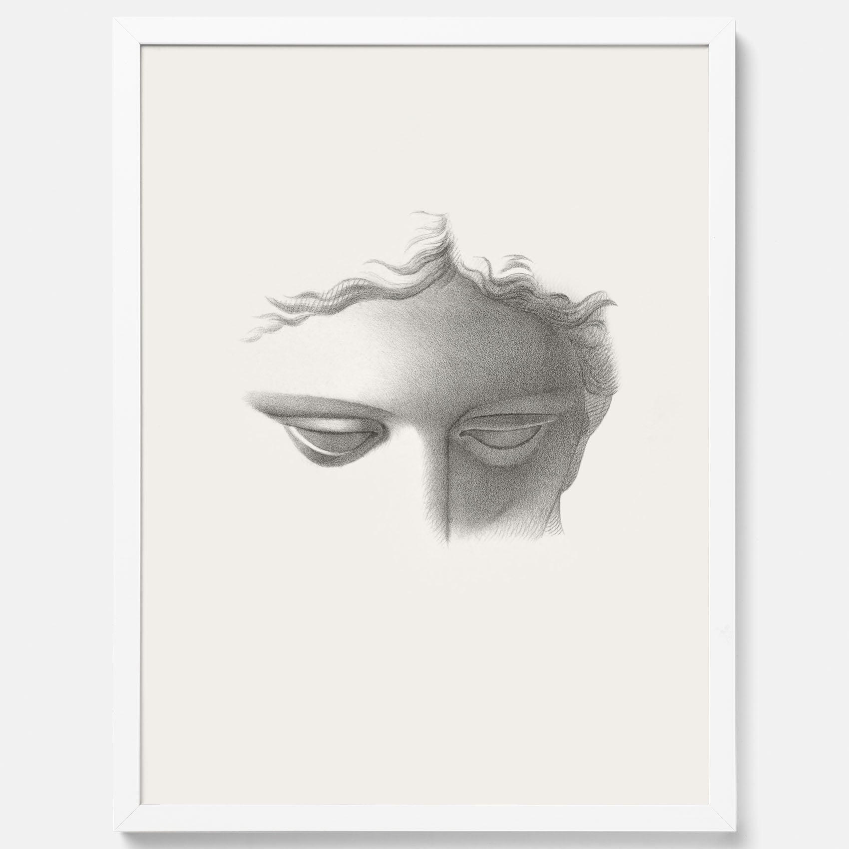 Vintageaffisch med en minimalistisk illustration av statyn Apollo di Belvedere av konstnären James Fuller Queen