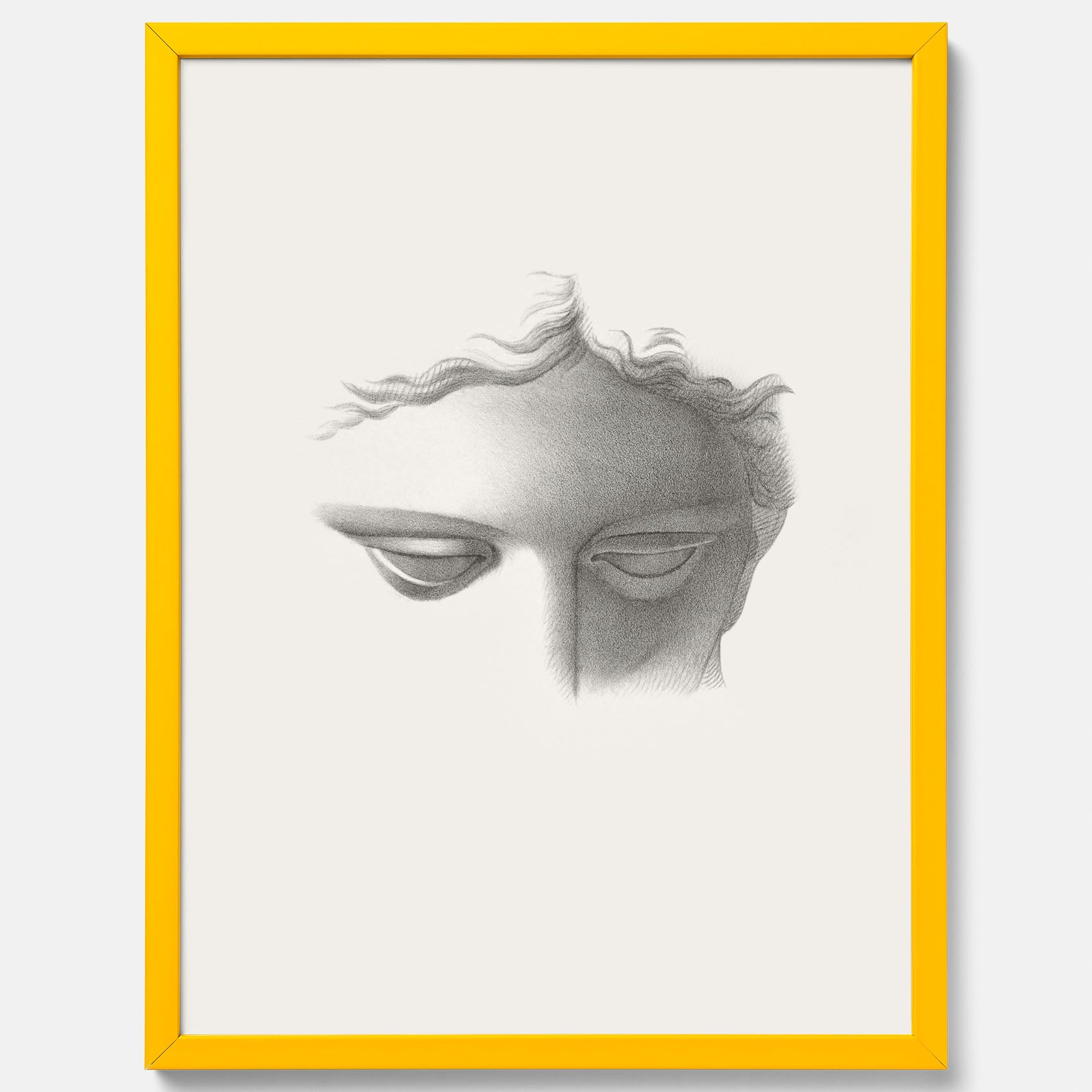Vintageaffisch med en minimalistisk illustration av statyn Apollo di Belvedere av konstnären James Fuller Queen