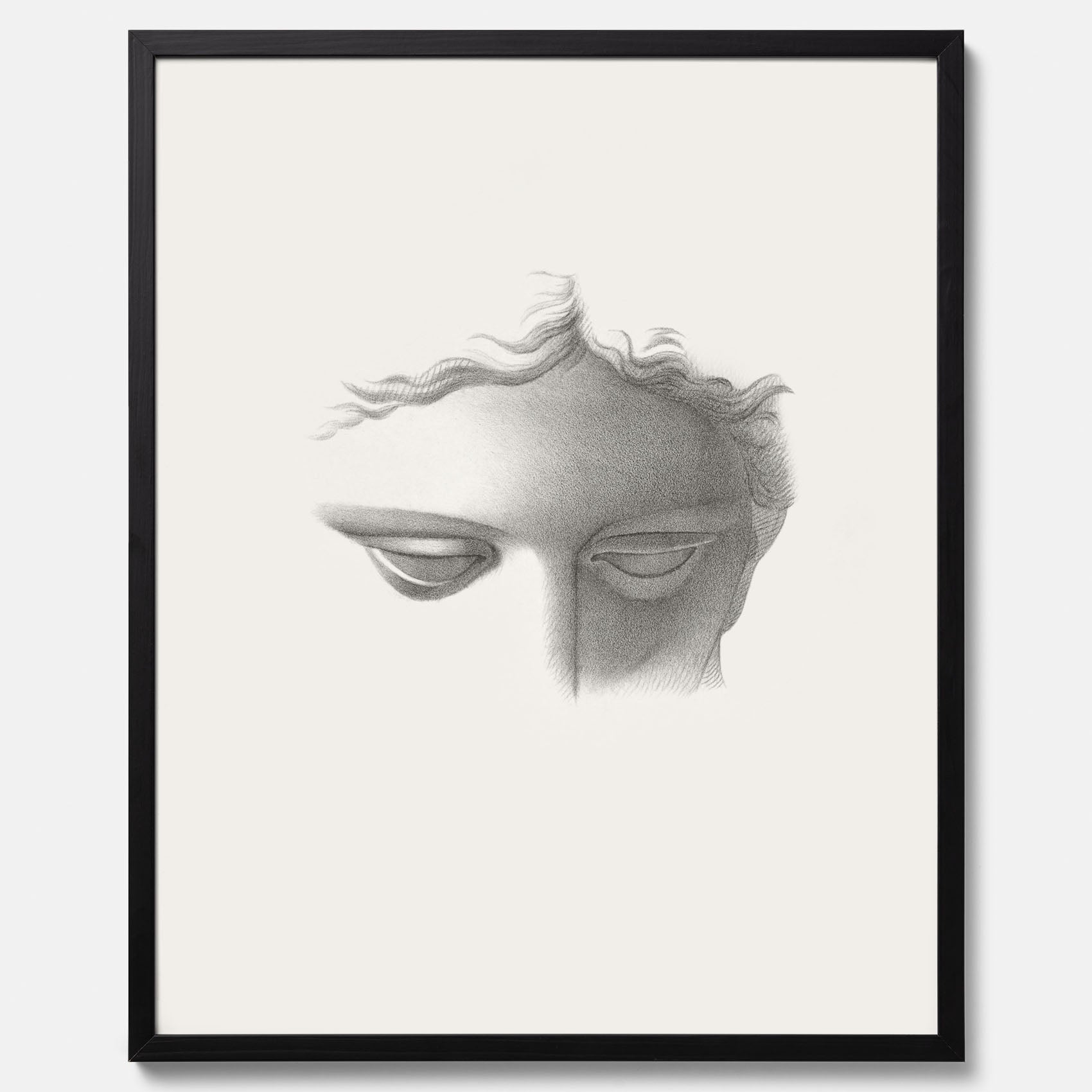 Vintageaffisch med en minimalistisk illustration av statyn Apollo di Belvedere av konstnären James Fuller Queen