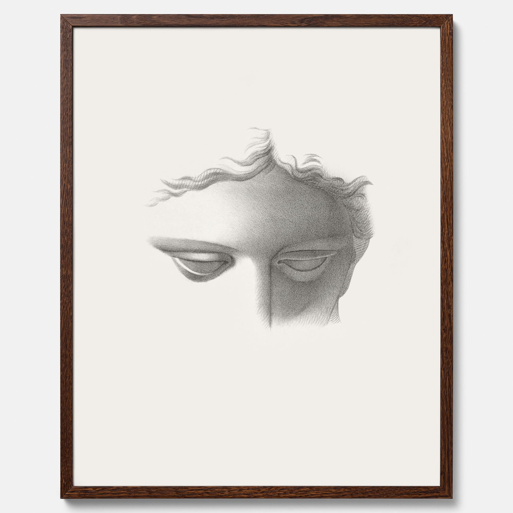 Vintageaffisch med en minimalistisk illustration av statyn Apollo di Belvedere av konstnären James Fuller Queen