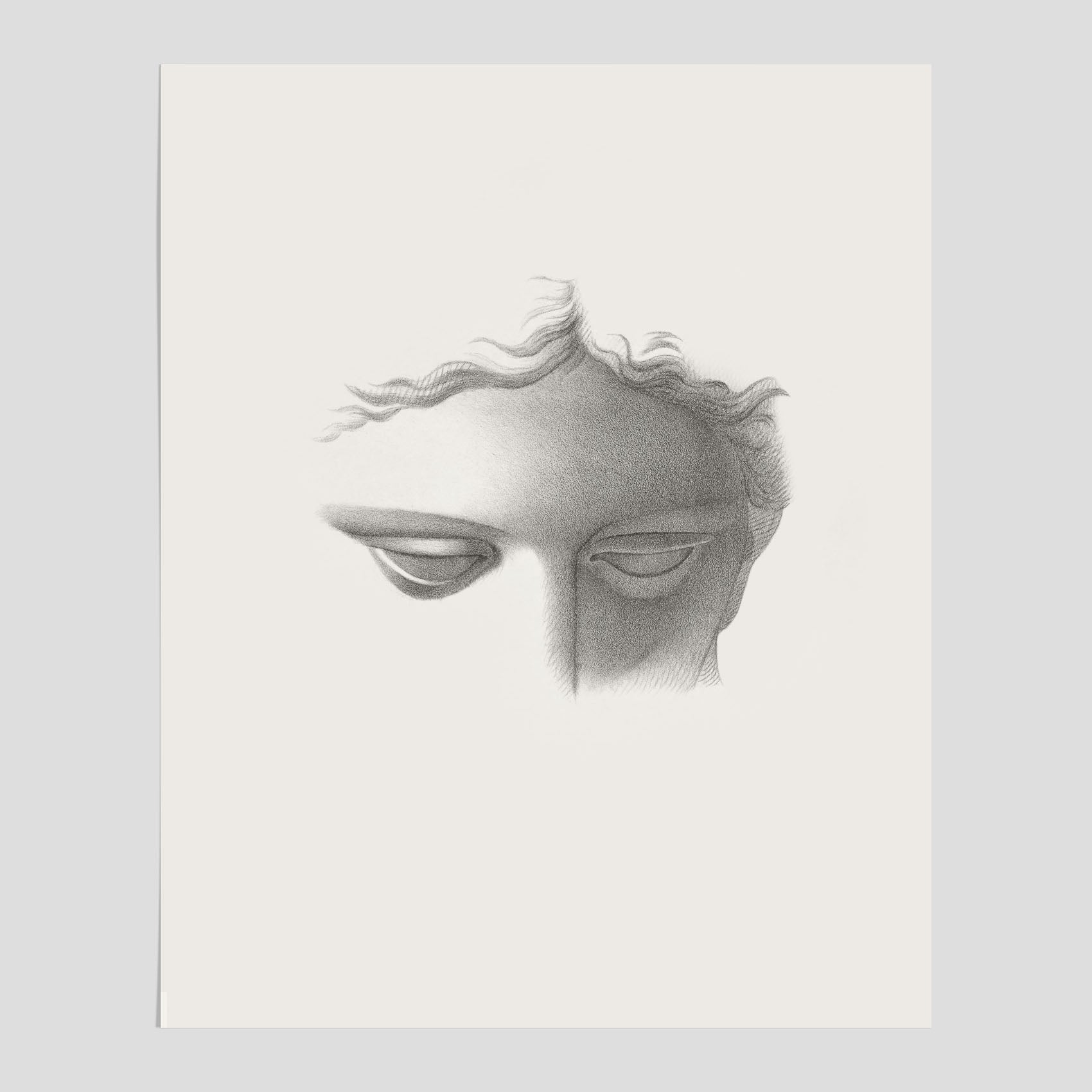 Vintageaffisch med en minimalistisk illustration av statyn Apollo di Belvedere av konstnären James Fuller Queen