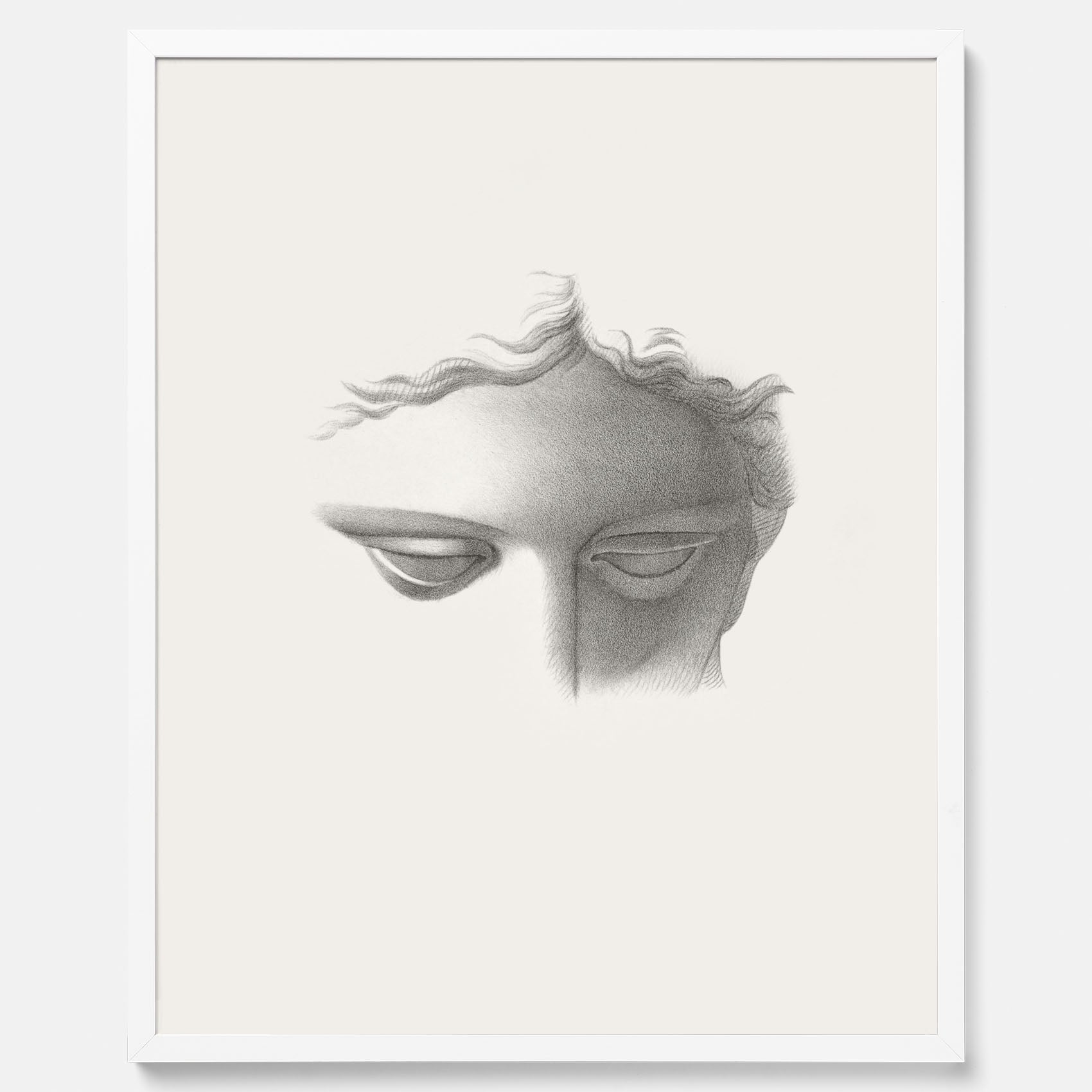 Vintageaffisch med en minimalistisk illustration av statyn Apollo di Belvedere av konstnären James Fuller Queen