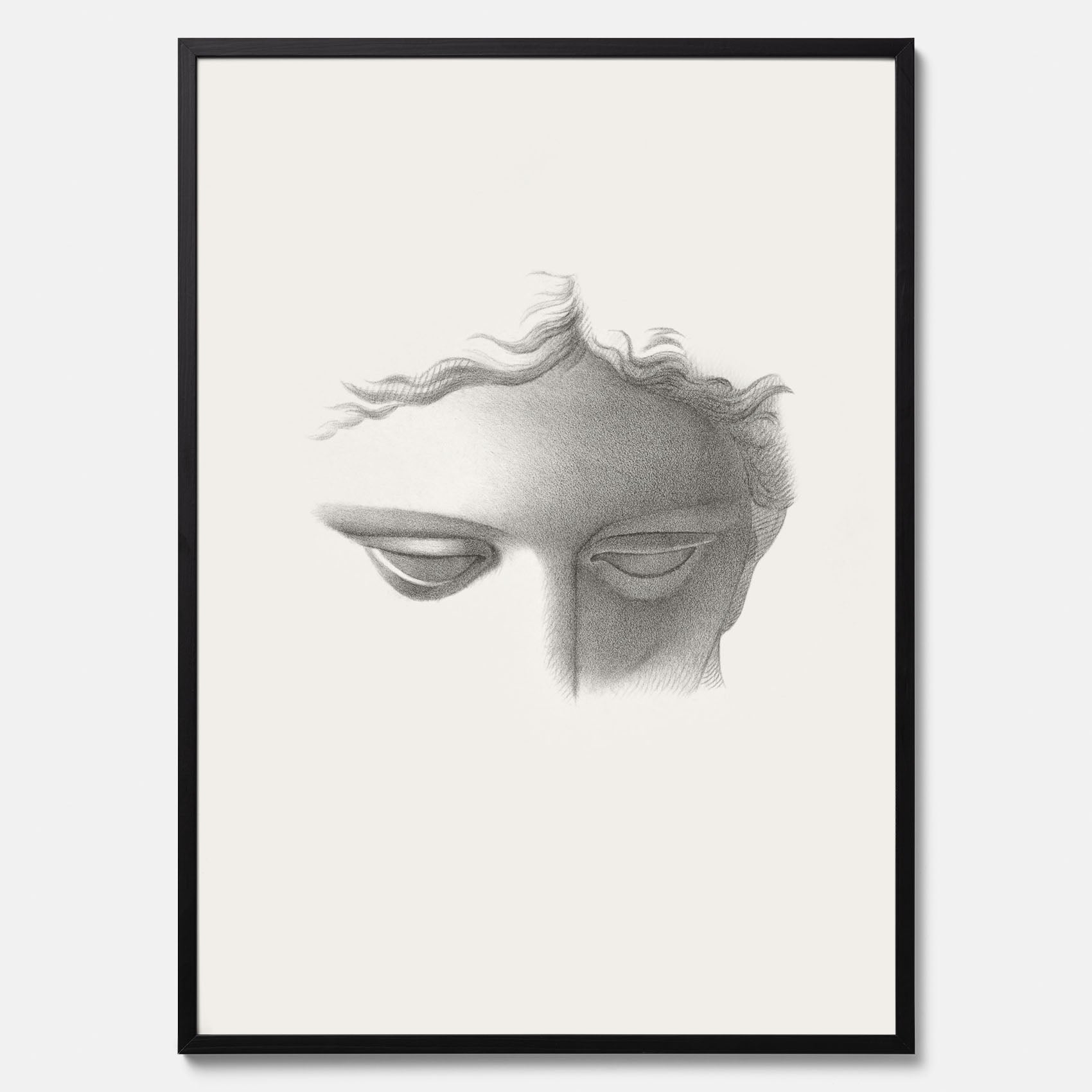 Vintageaffisch med en minimalistisk illustration av statyn Apollo di Belvedere av konstnären James Fuller Queen