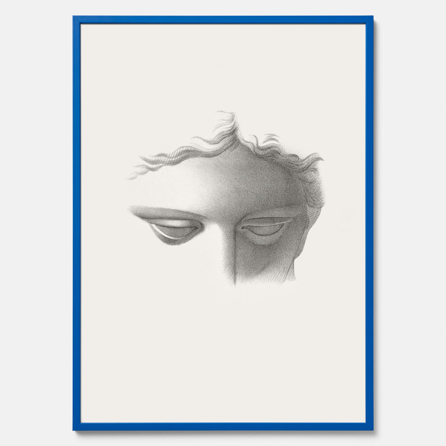 Vintageaffisch med en minimalistisk illustration av statyn Apollo di Belvedere av konstnären James Fuller Queen