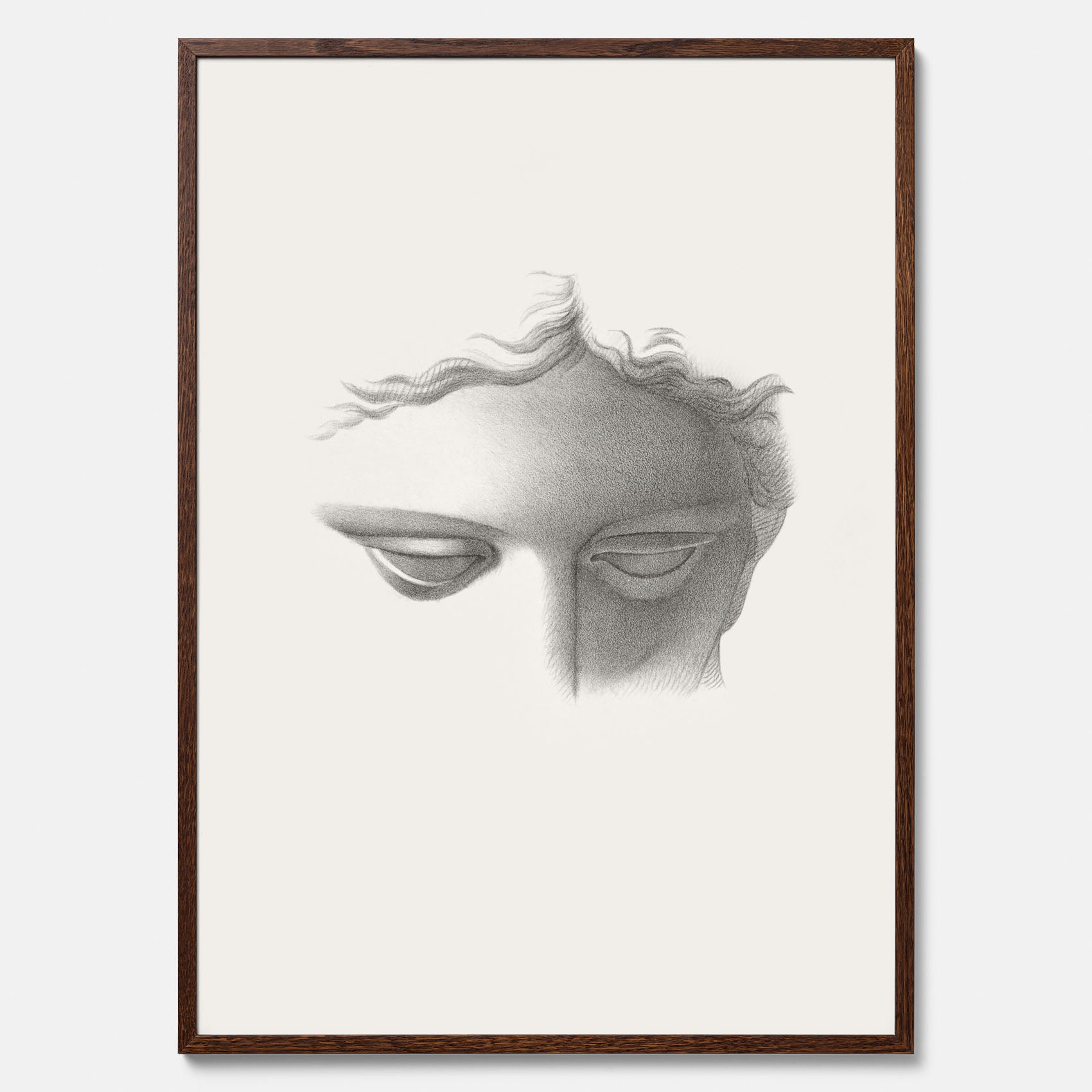 Vintageaffisch med en minimalistisk illustration av statyn Apollo di Belvedere av konstnären James Fuller Queen