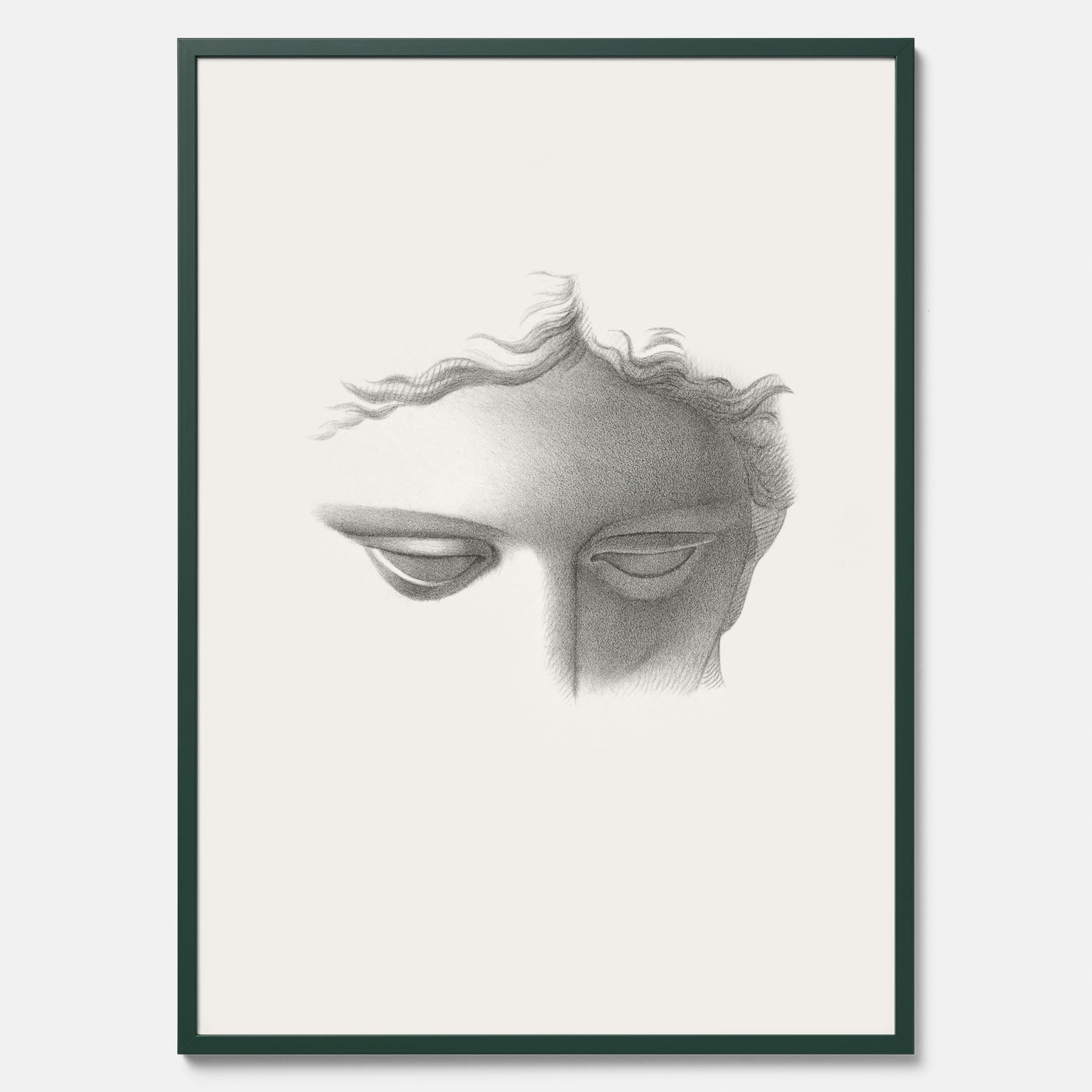 Vintageaffisch med en minimalistisk illustration av statyn Apollo di Belvedere av konstnären James Fuller Queen