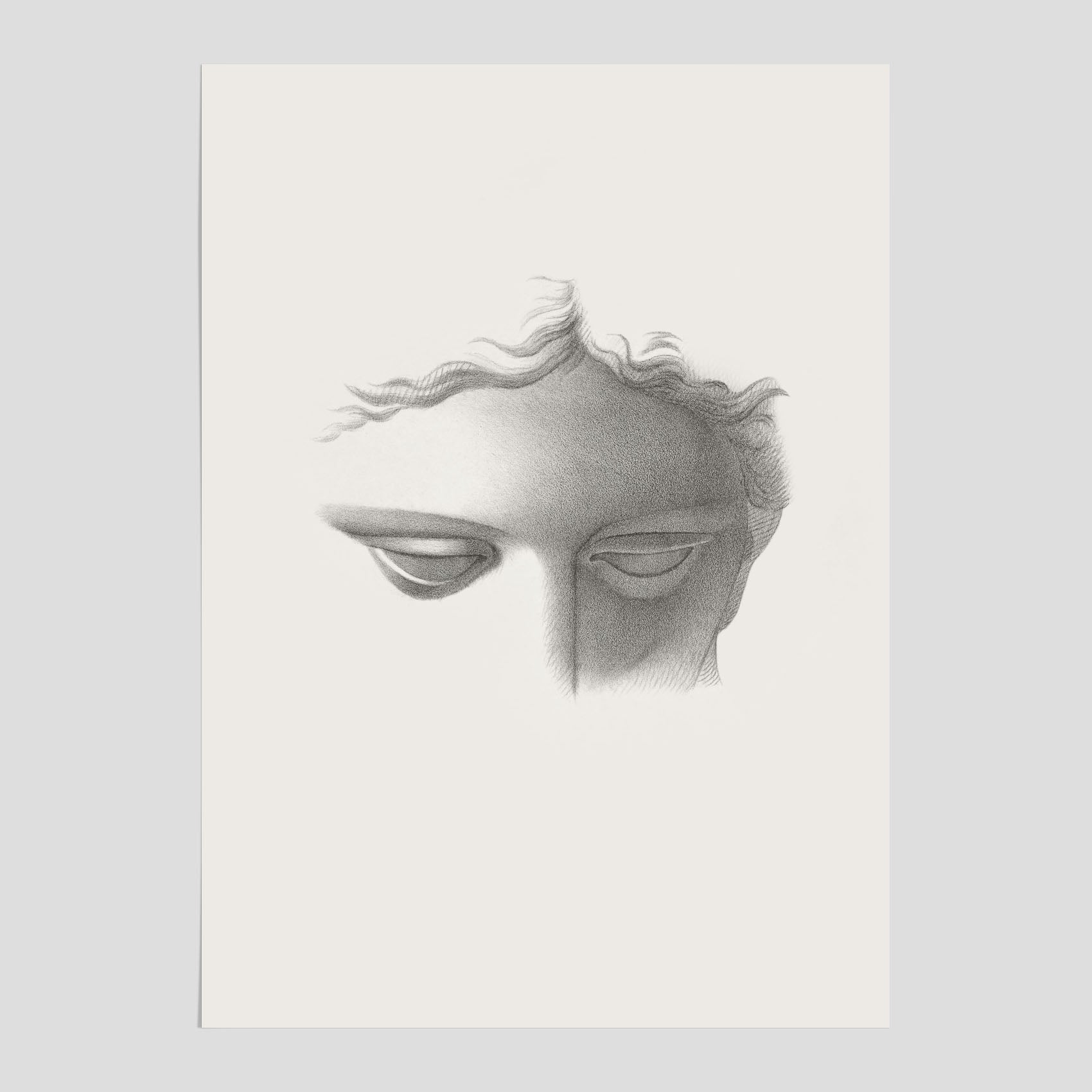 Vintageaffisch med en minimalistisk illustration av statyn Apollo di Belvedere av konstnären James Fuller Queen