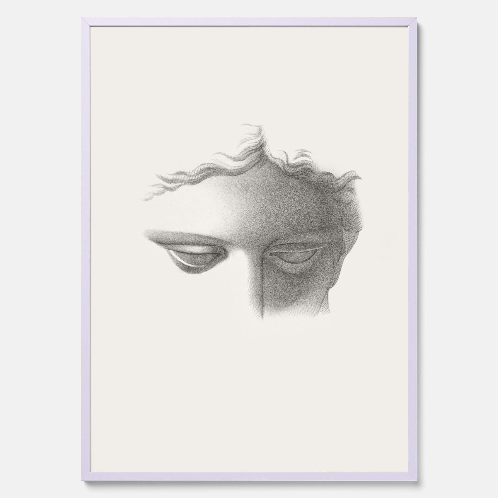 Vintageaffisch med en minimalistisk illustration av statyn Apollo di Belvedere av konstnären James Fuller Queen