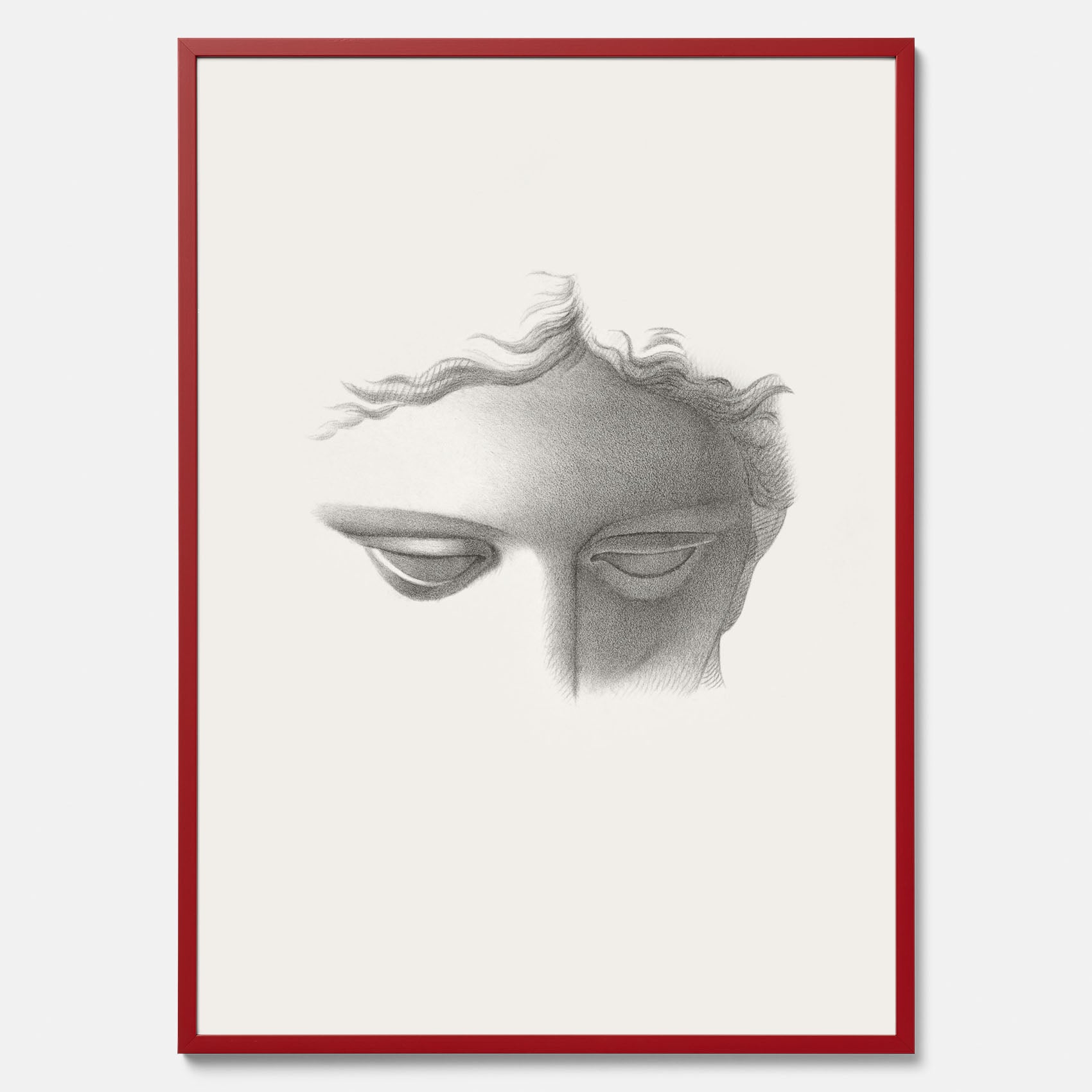 Vintageaffisch med en minimalistisk illustration av statyn Apollo di Belvedere av konstnären James Fuller Queen