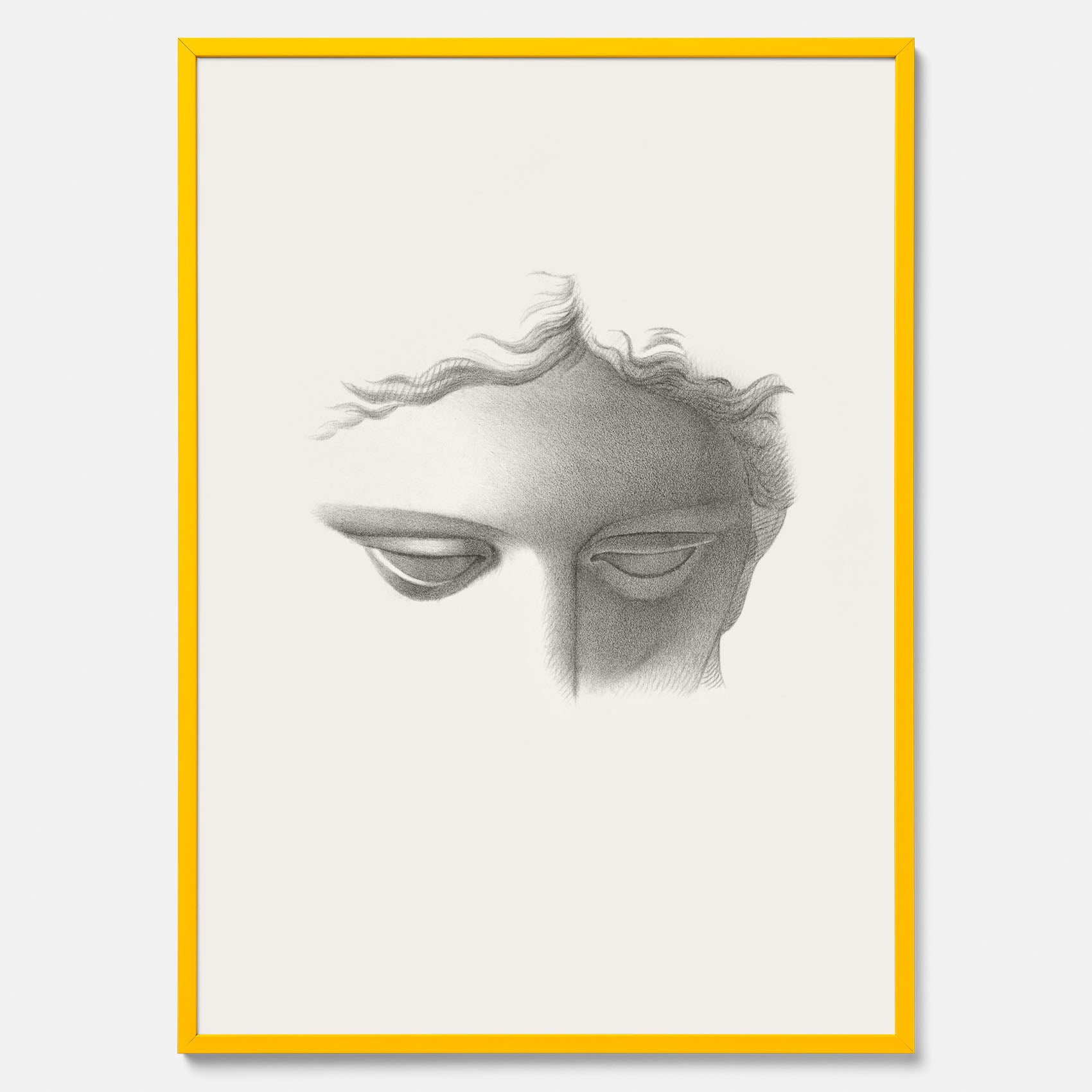 Vintageaffisch med en minimalistisk illustration av statyn Apollo di Belvedere av konstnären James Fuller Queen