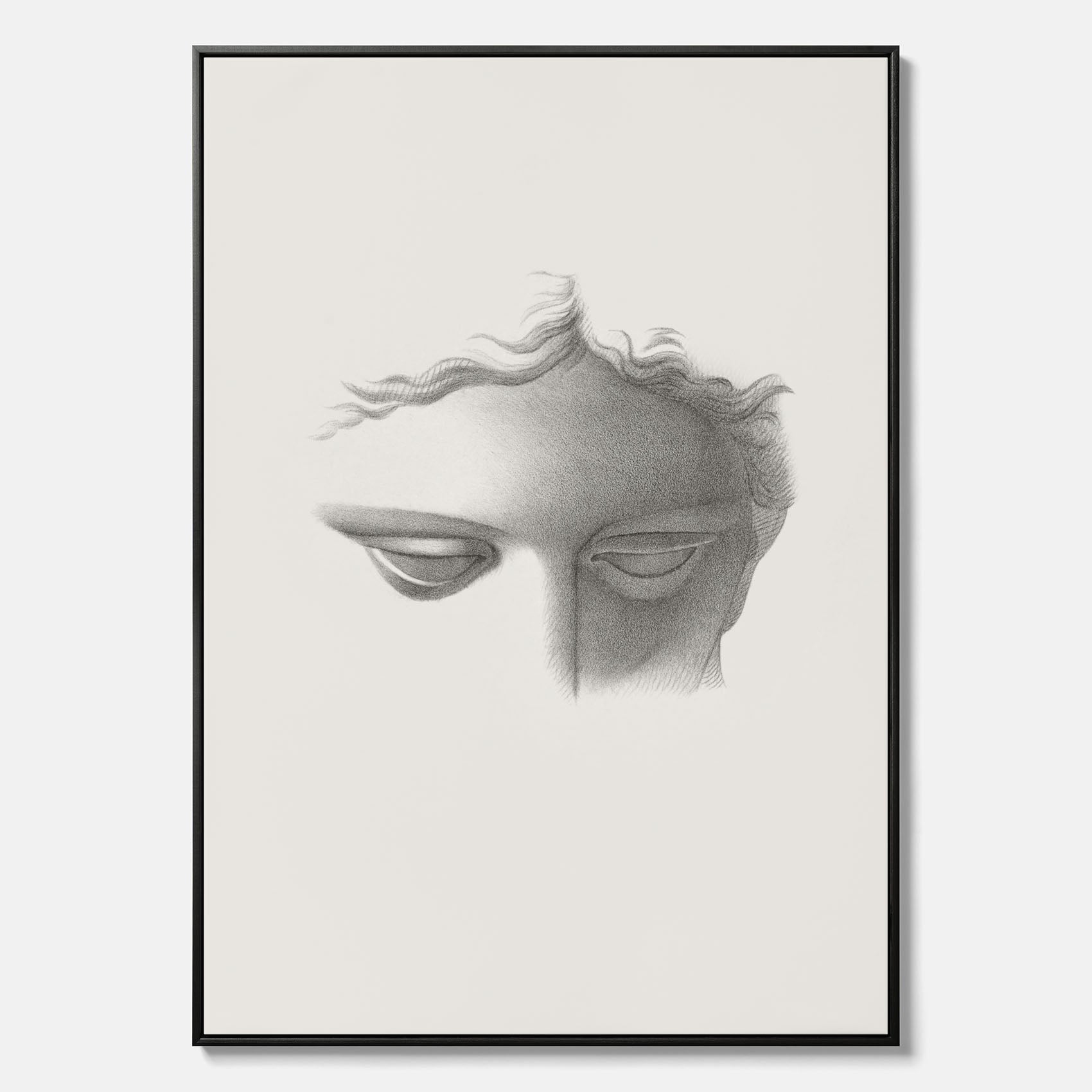 Vintageaffisch på canvas med en minimalistisk illustration av statyn Apollo di Belvedere av konstnären James Fuller Queen