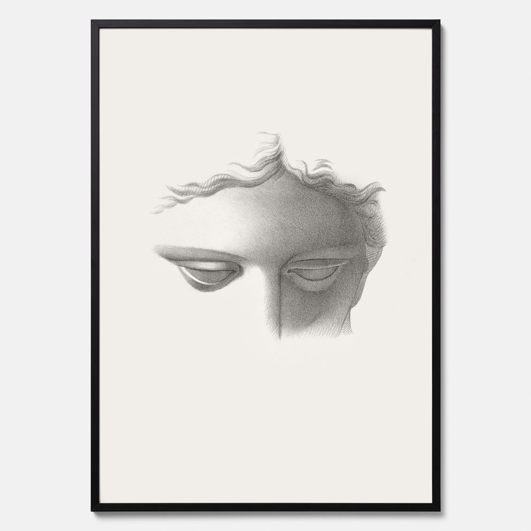 Vintageaffisch med en minimalistisk illustration av statyn Apollo di Belvedere av konstnären James Fuller Queen