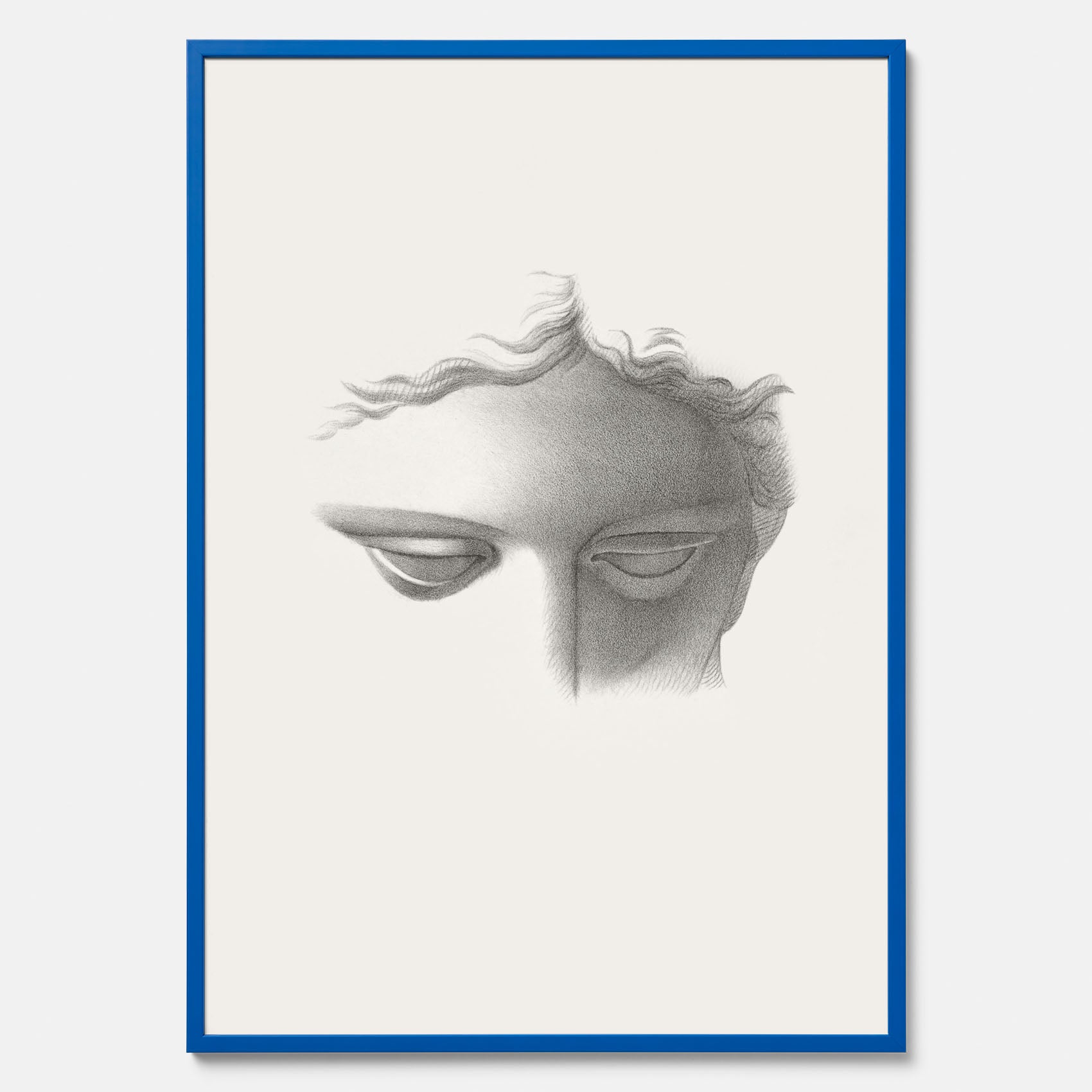 Vintageaffisch med en minimalistisk illustration av statyn Apollo di Belvedere av konstnären James Fuller Queen