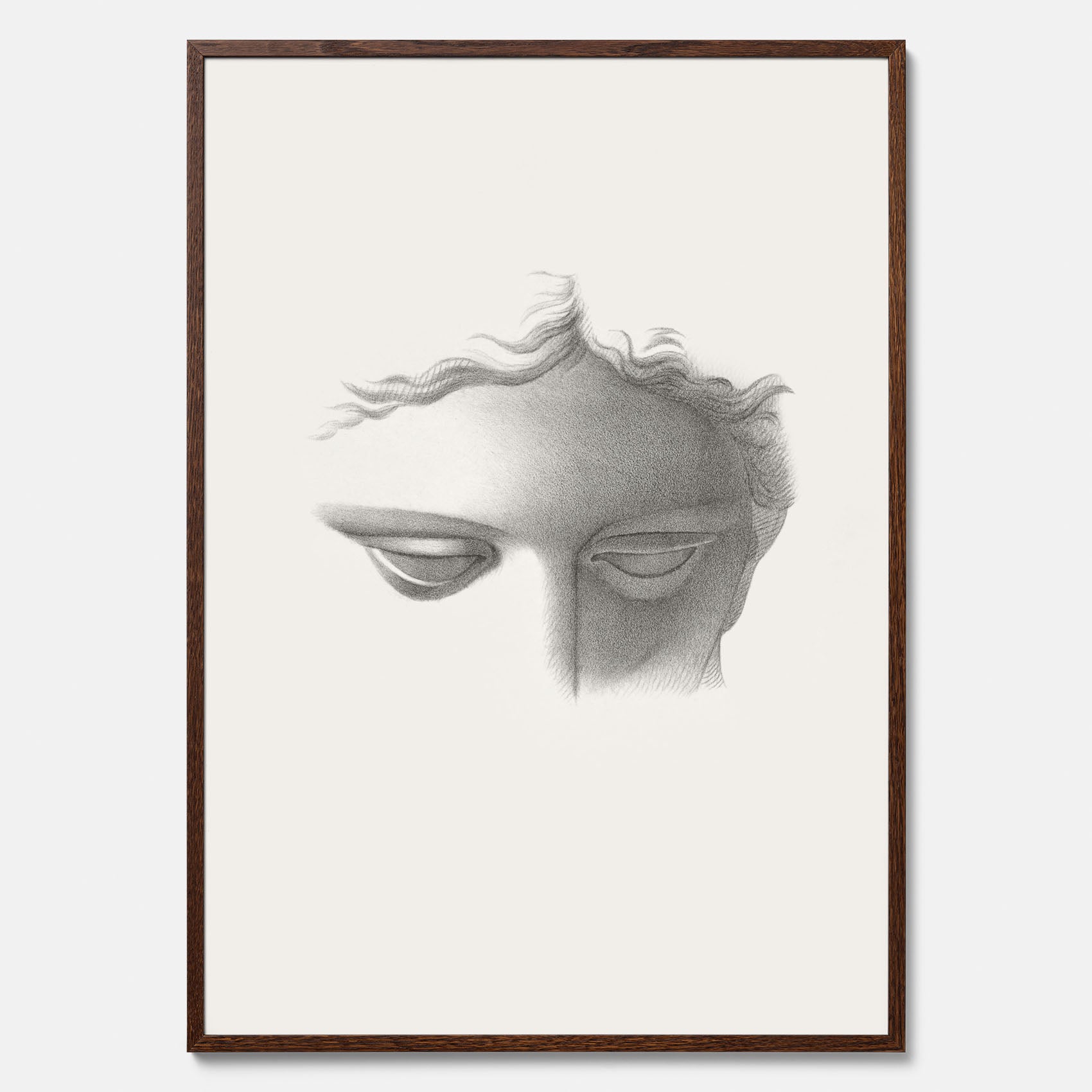 Vintageaffisch med en minimalistisk illustration av statyn Apollo di Belvedere av konstnären James Fuller Queen