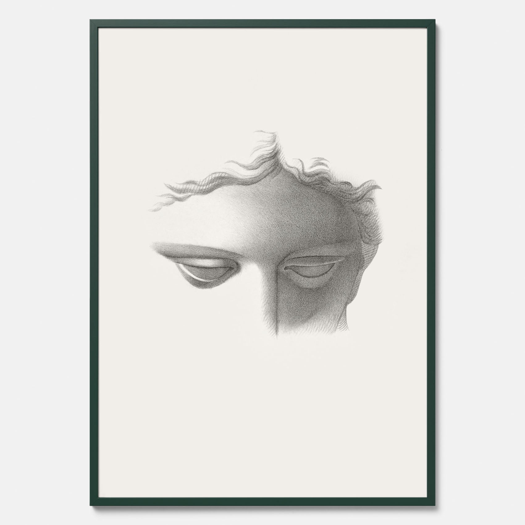 Vintageaffisch med en minimalistisk illustration av statyn Apollo di Belvedere av konstnären James Fuller Queen