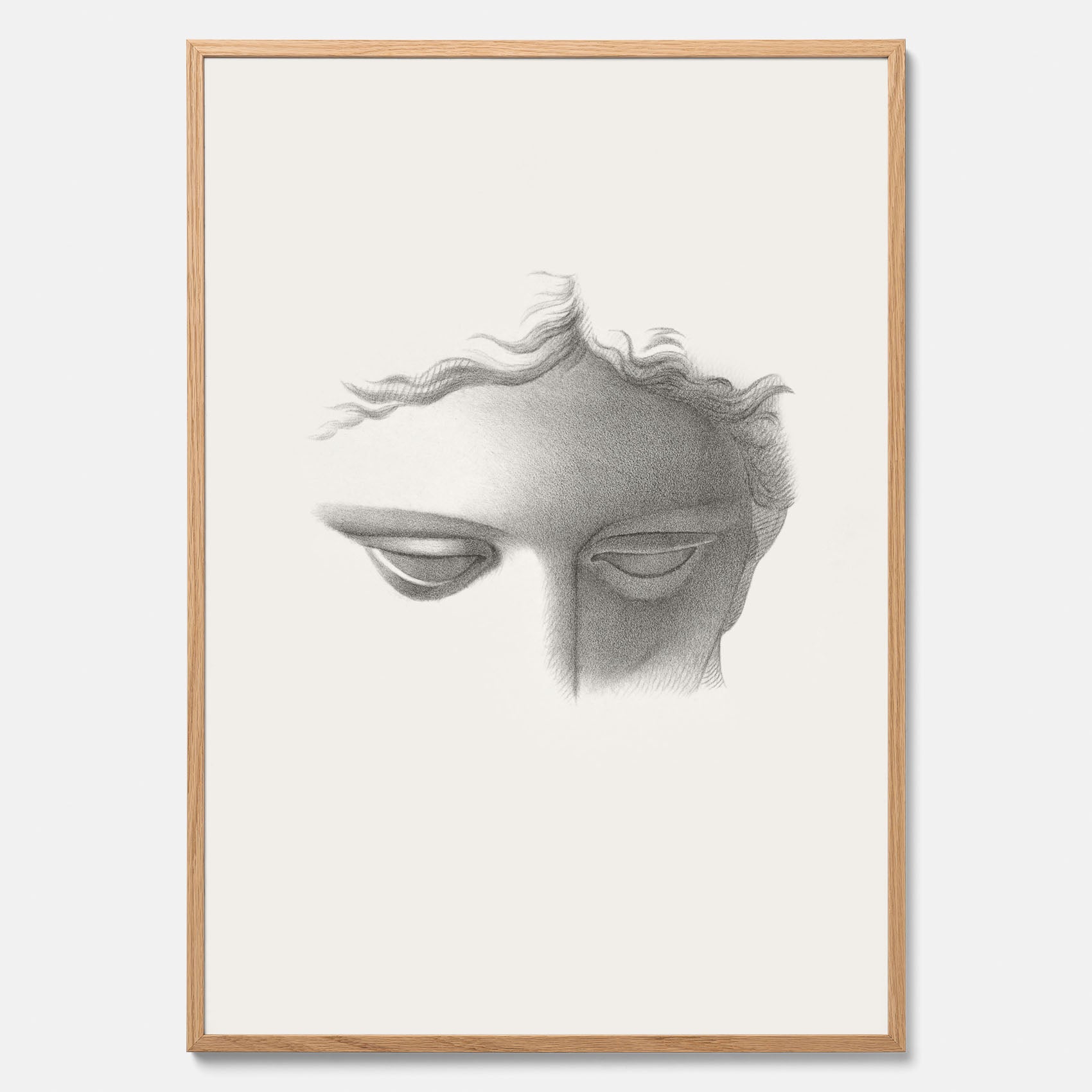 Vintageaffisch med en minimalistisk illustration av statyn Apollo di Belvedere av konstnären James Fuller Queen