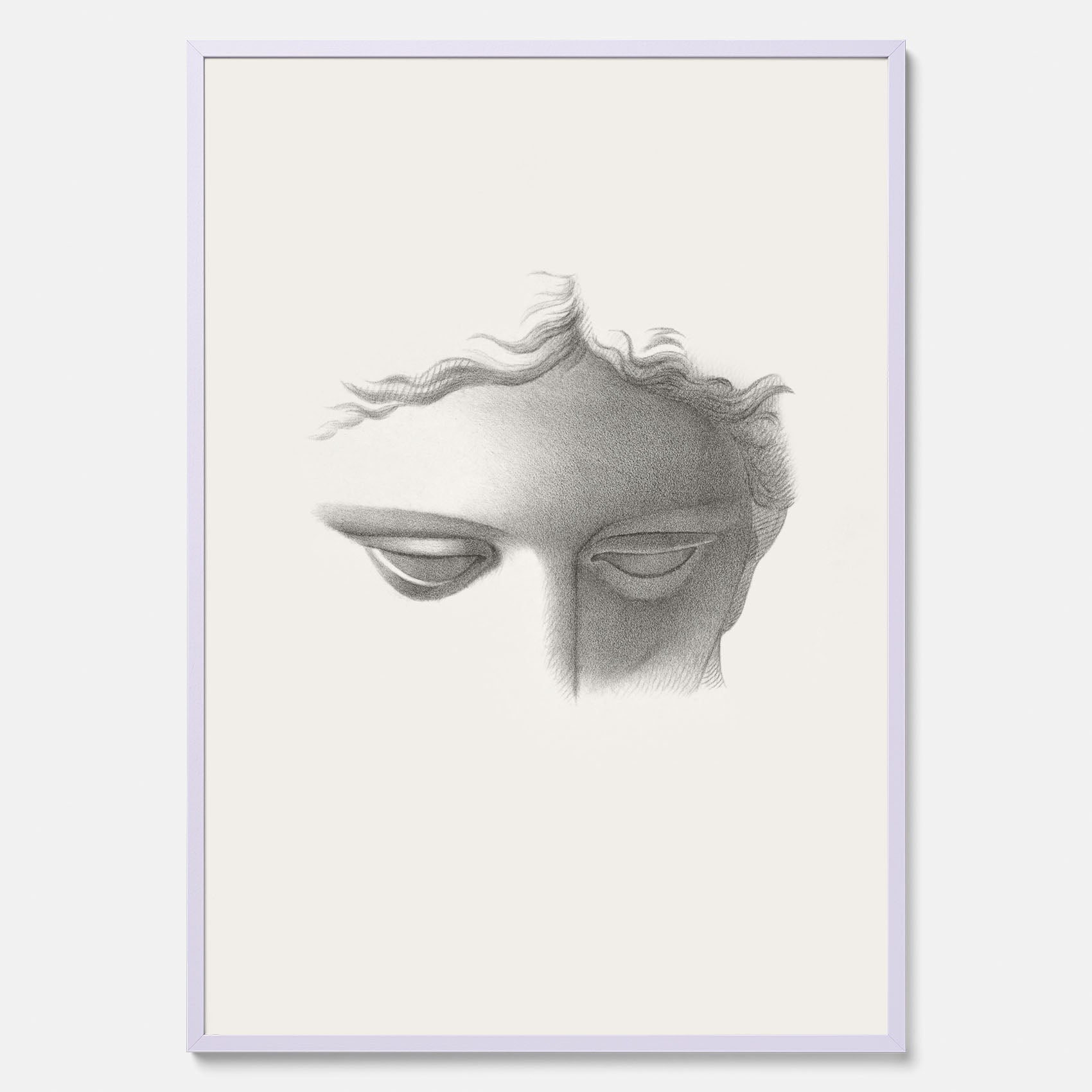 Vintageaffisch med en minimalistisk illustration av statyn Apollo di Belvedere av konstnären James Fuller Queen
