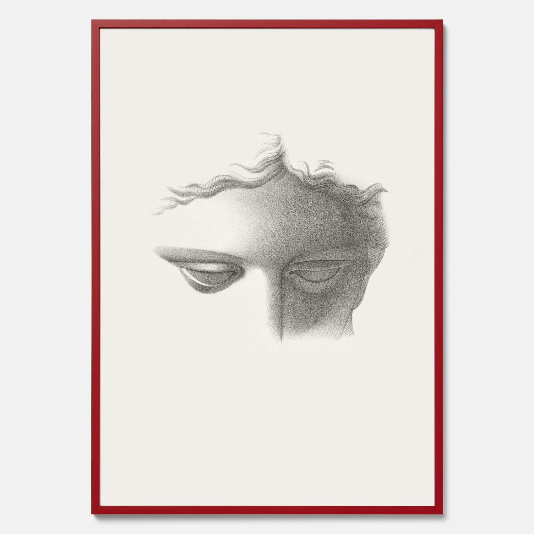 Vintageaffisch med en minimalistisk illustration av statyn Apollo di Belvedere av konstnären James Fuller Queen