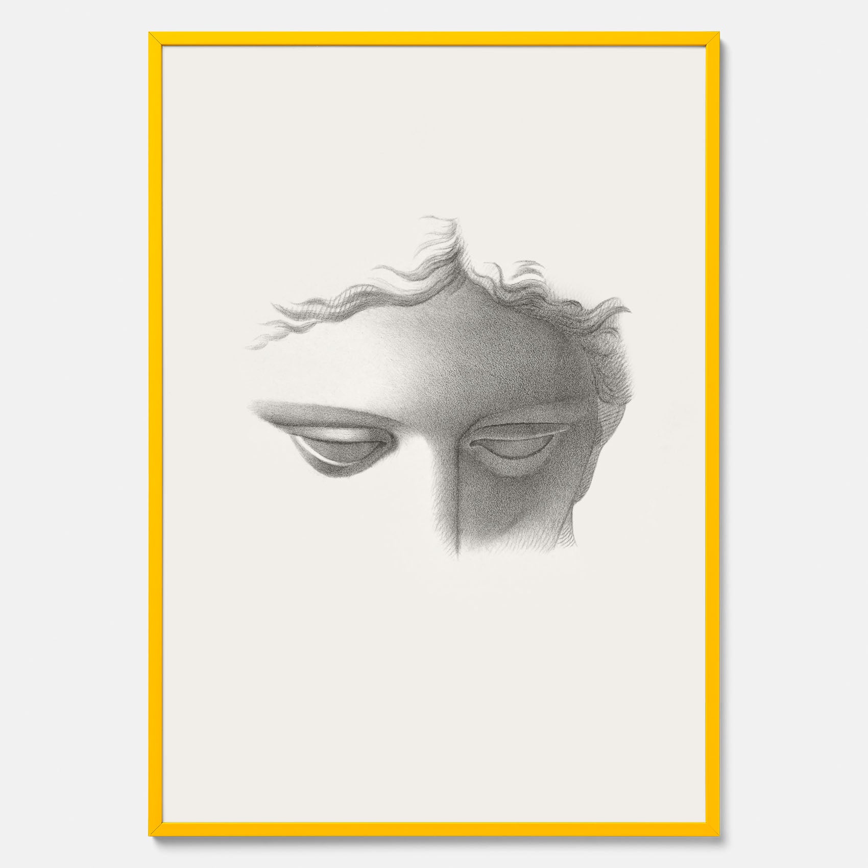 Vintageaffisch med en minimalistisk illustration av statyn Apollo di Belvedere av konstnären James Fuller Queen