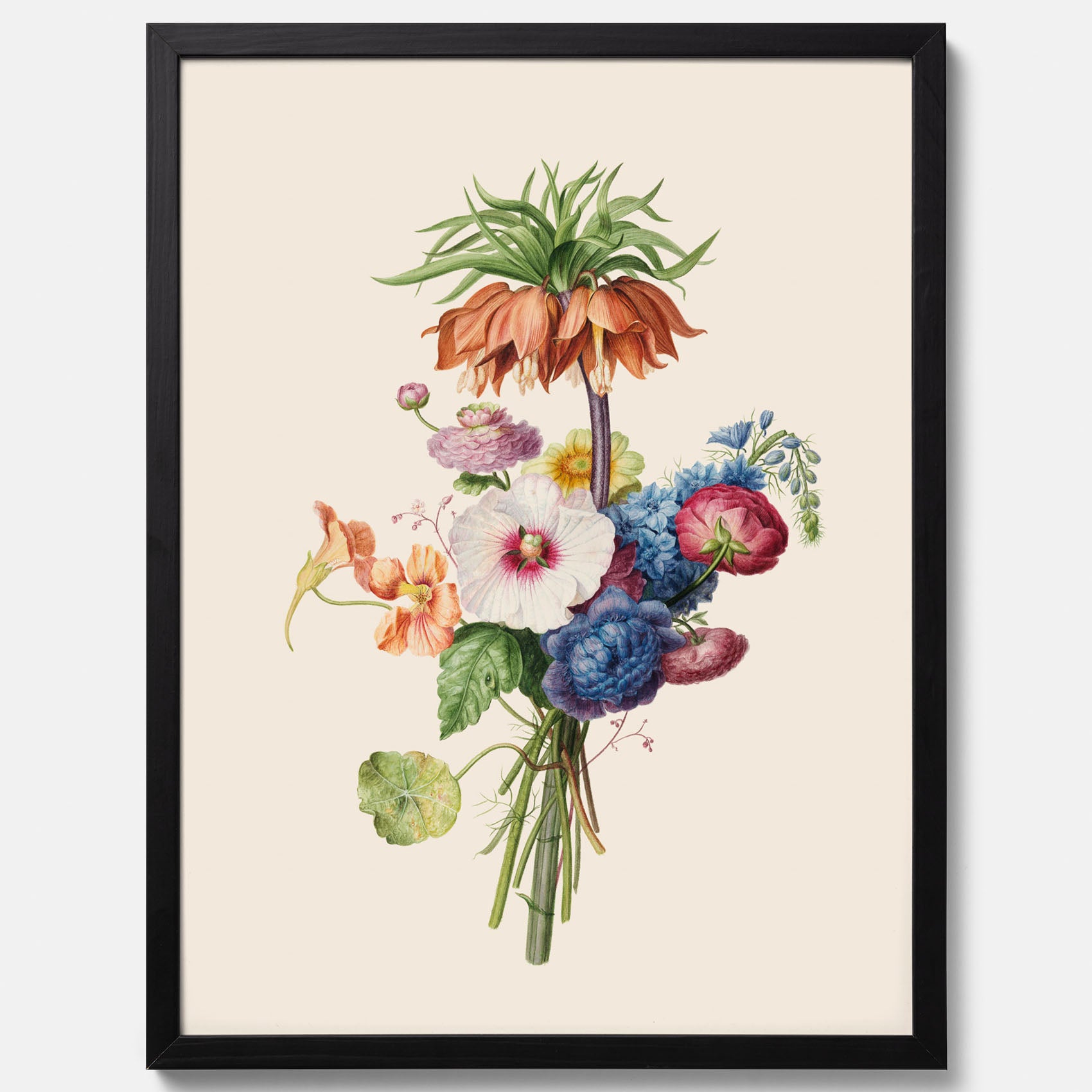 Vintageposter som visar en vacker illustration av en bukett blommor, skapad av den nederländska konstnären Henriëtte Geertruida Knip