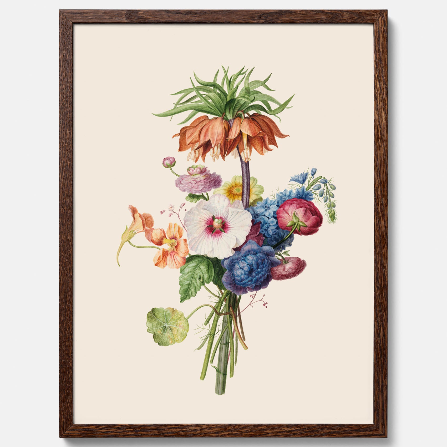 Vintageposter som visar en vacker illustration av en bukett blommor, skapad av den nederländska konstnären Henriëtte Geertruida Knip