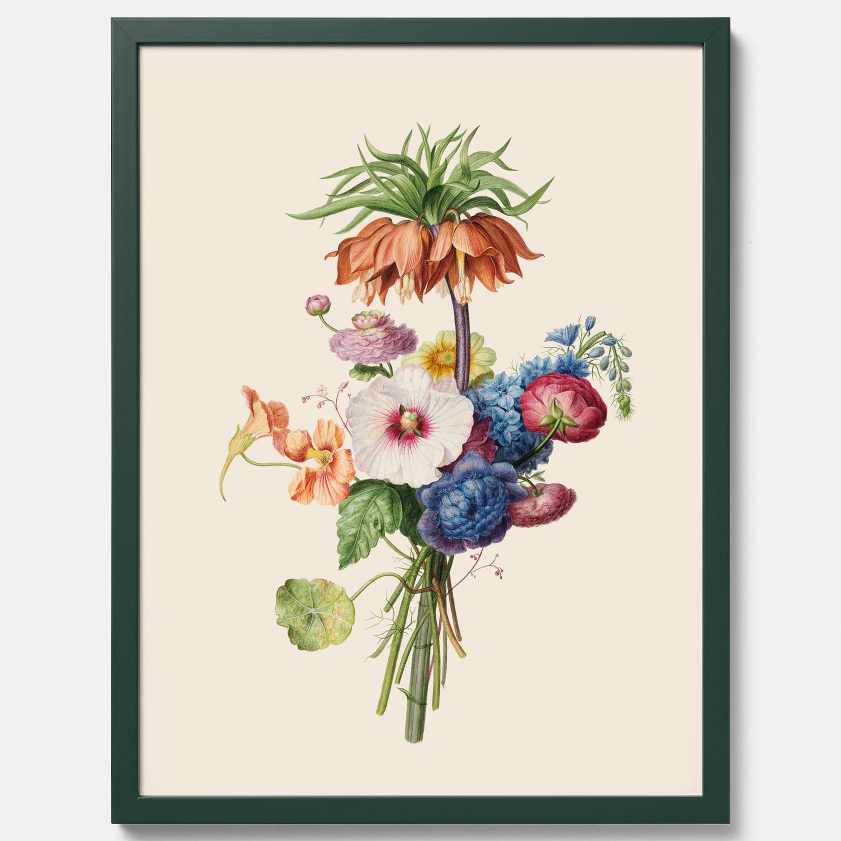 Vintageposter som visar en vacker illustration av en bukett blommor, skapad av den nederländska konstnären Henriëtte Geertruida Knip