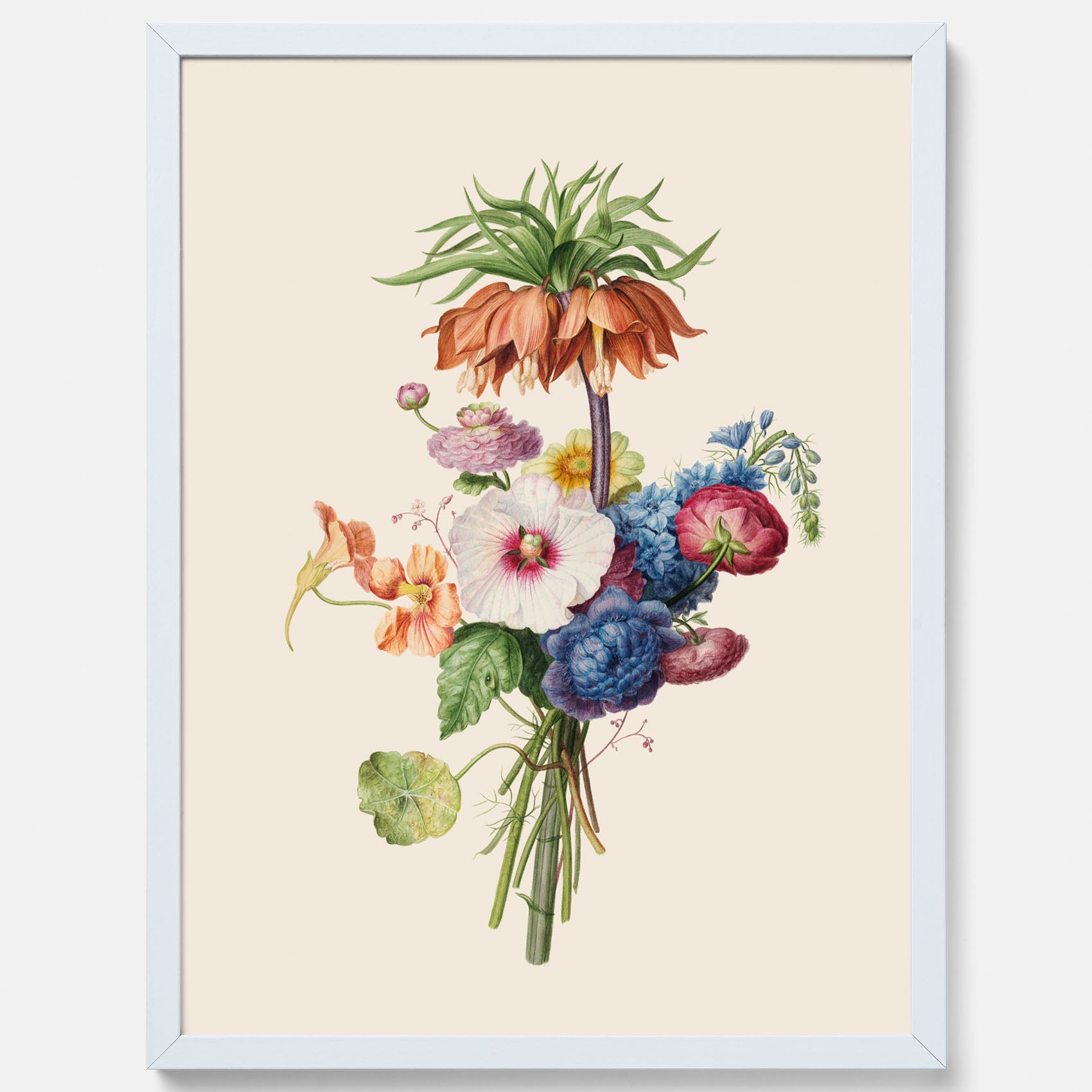 Vintageposter som visar en vacker illustration av en bukett blommor, skapad av den nederländska konstnären Henriëtte Geertruida Knip