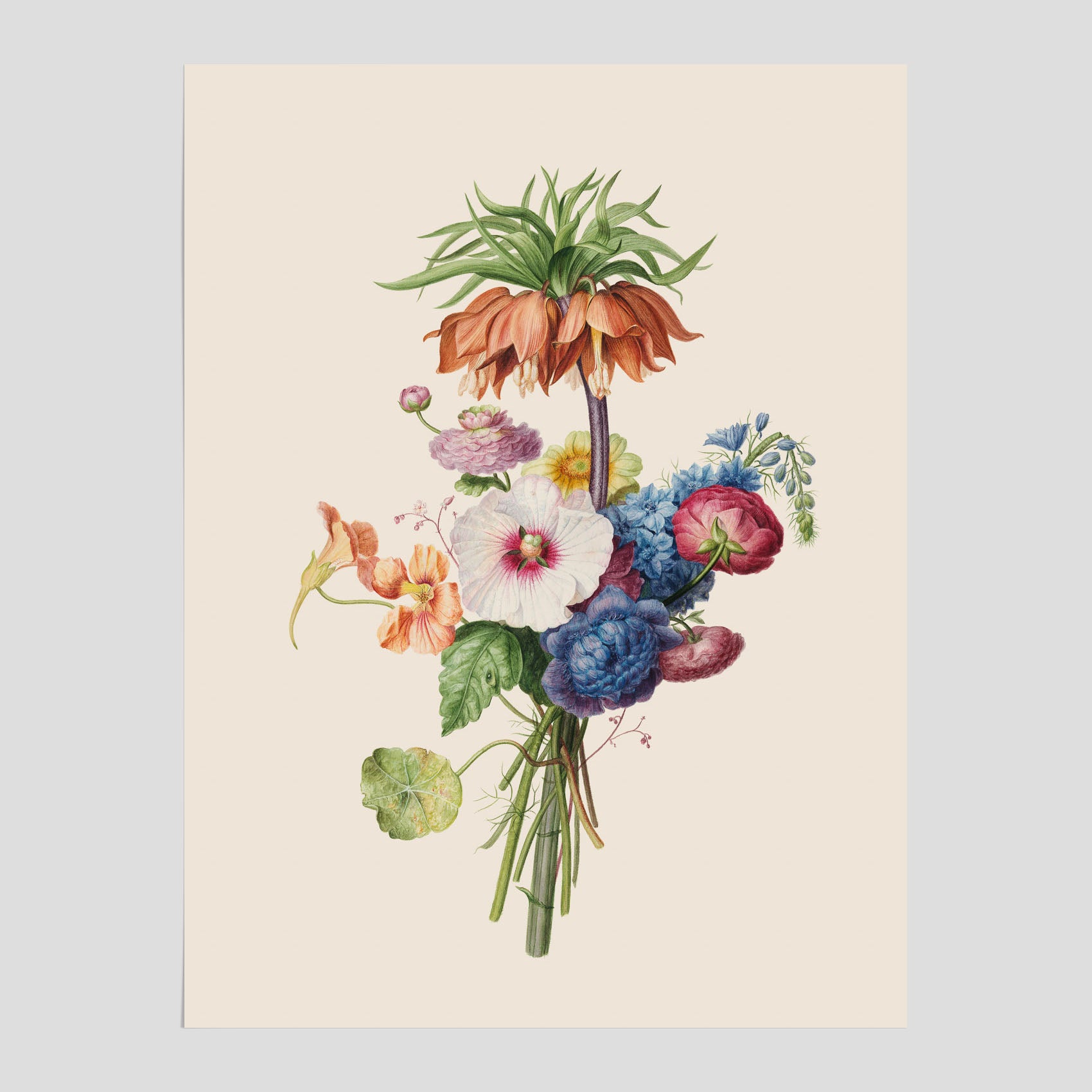 Vintageposter som visar en vacker illustration av en bukett blommor, skapad av den nederländska konstnären Henriëtte Geertruida Knip