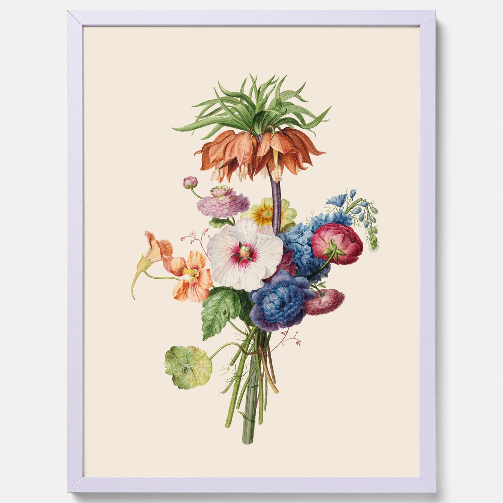 Vintageposter som visar en vacker illustration av en bukett blommor, skapad av den nederländska konstnären Henriëtte Geertruida Knip