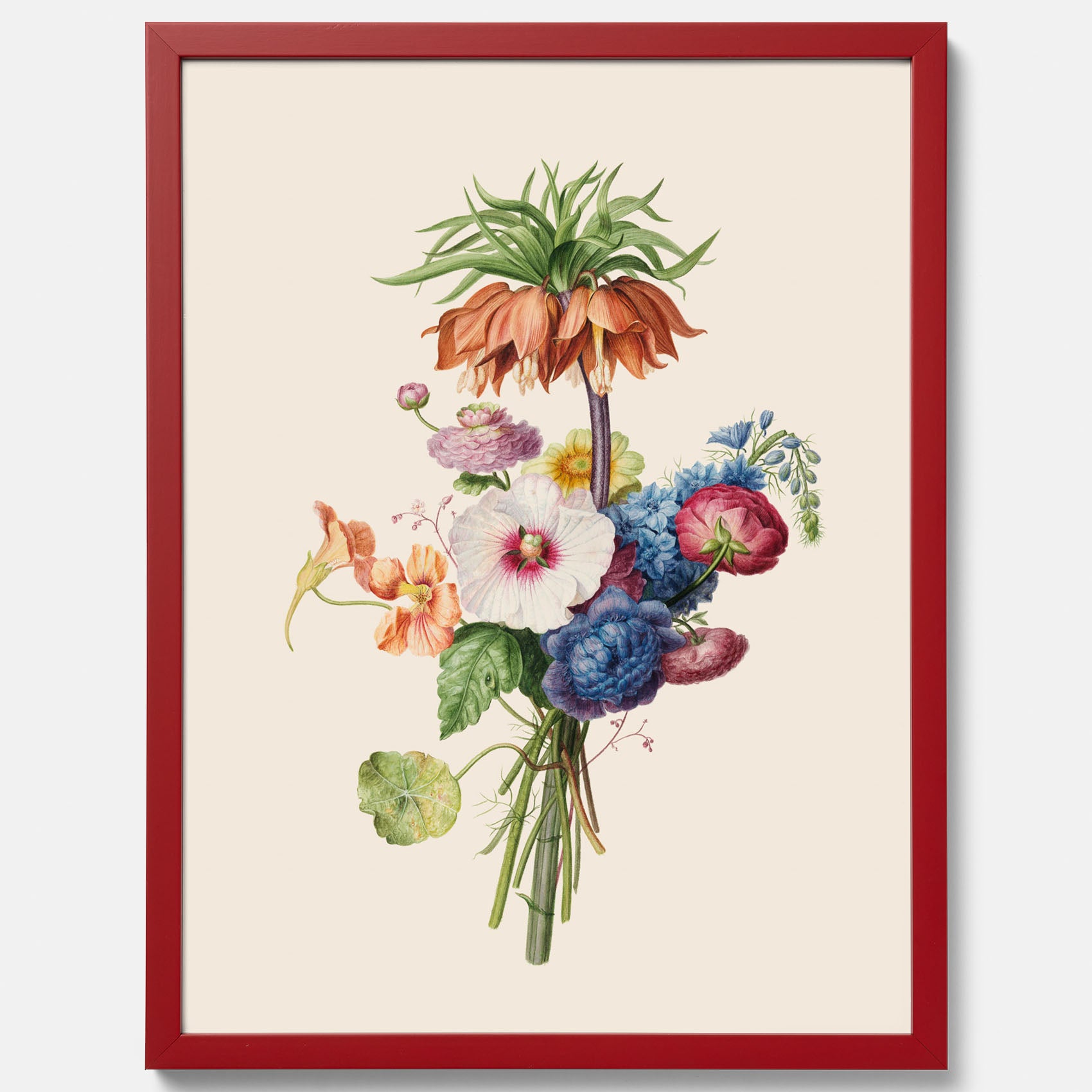 Vintageposter som visar en vacker illustration av en bukett blommor, skapad av den nederländska konstnären Henriëtte Geertruida Knip