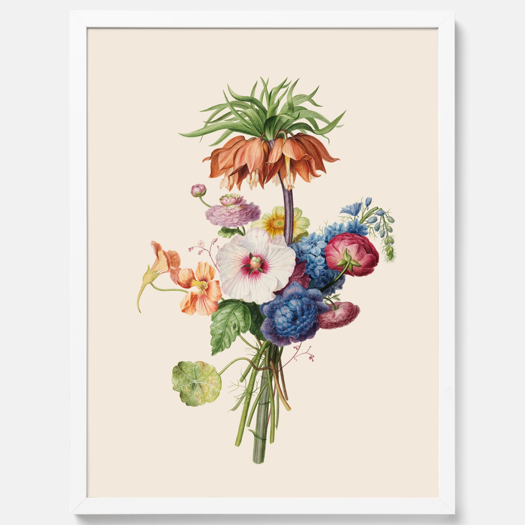 Vintageposter som visar en vacker illustration av en bukett blommor, skapad av den nederländska konstnären Henriëtte Geertruida Knip