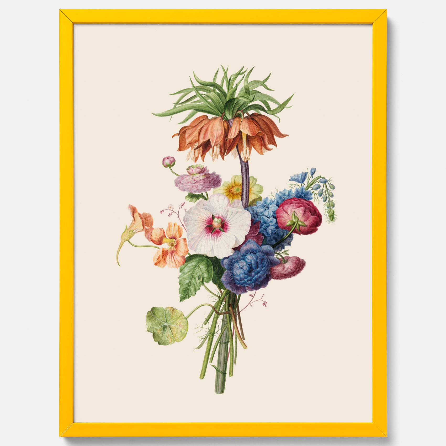 Vintageposter som visar en vacker illustration av en bukett blommor, skapad av den nederländska konstnären Henriëtte Geertruida Knip